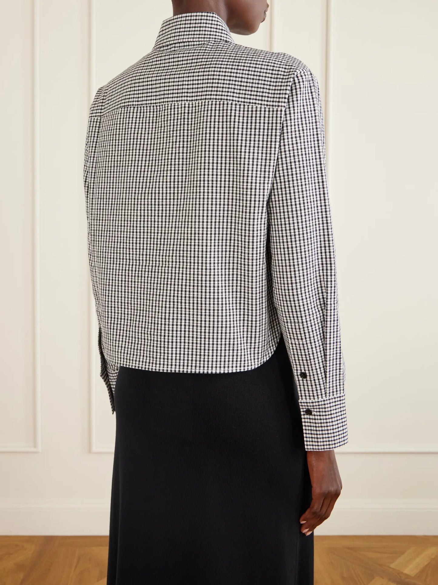 Olive Cropped Checked Cotton And Linen-blend Poplin Shirt