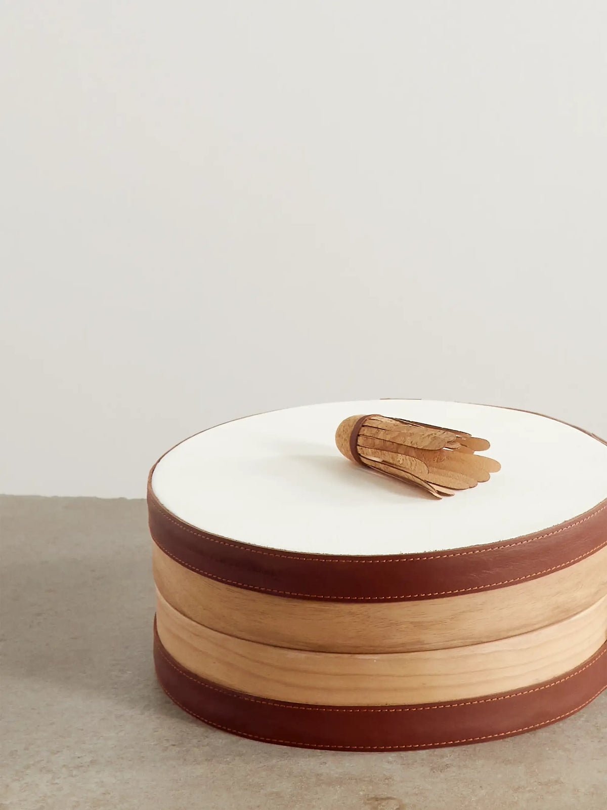 Walnut Wood, Leather And Cork Tamburello Set