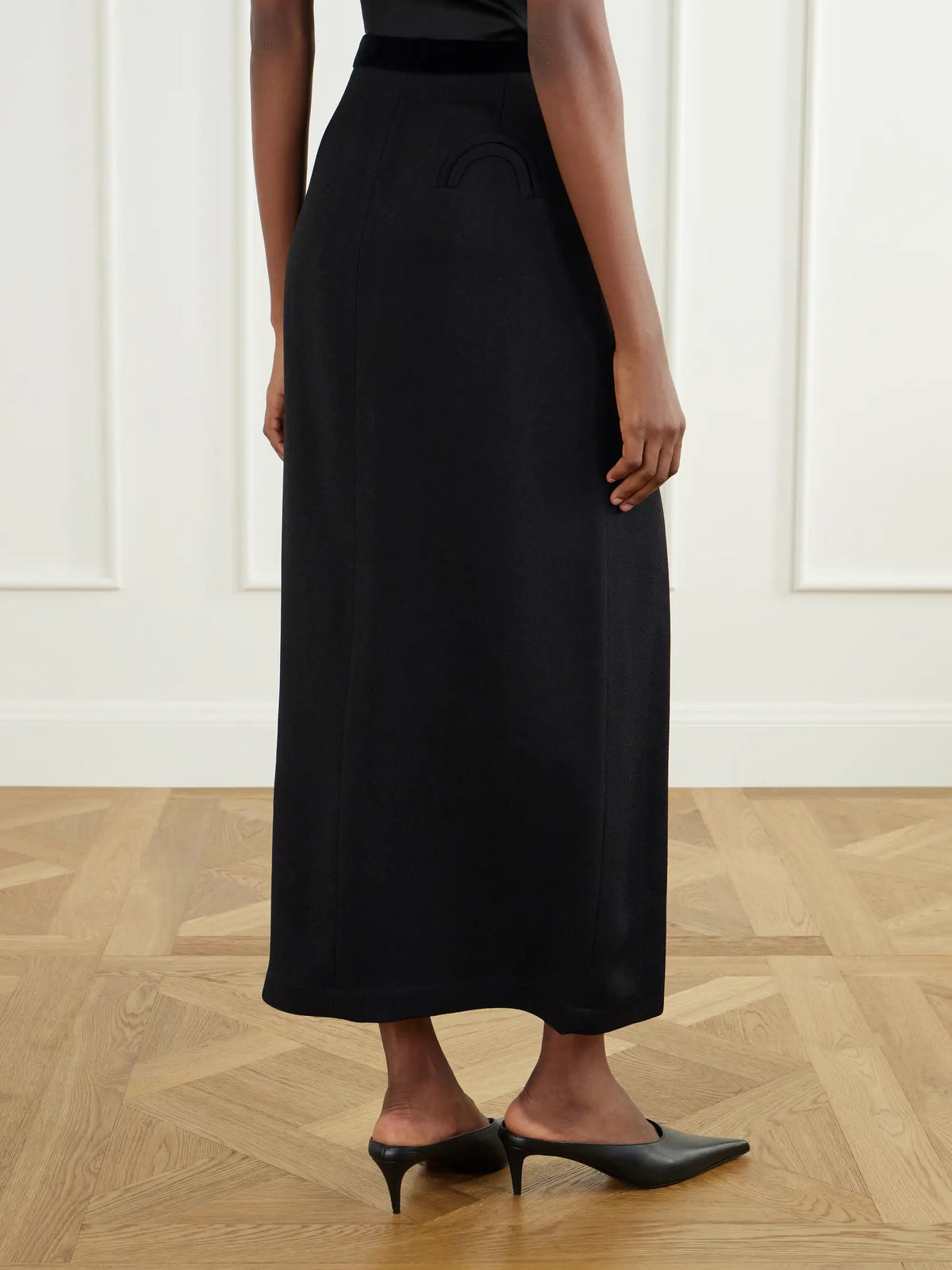 BLAZÉ Milano Ara Velvet-trimmed Crepe Midi Skirt
