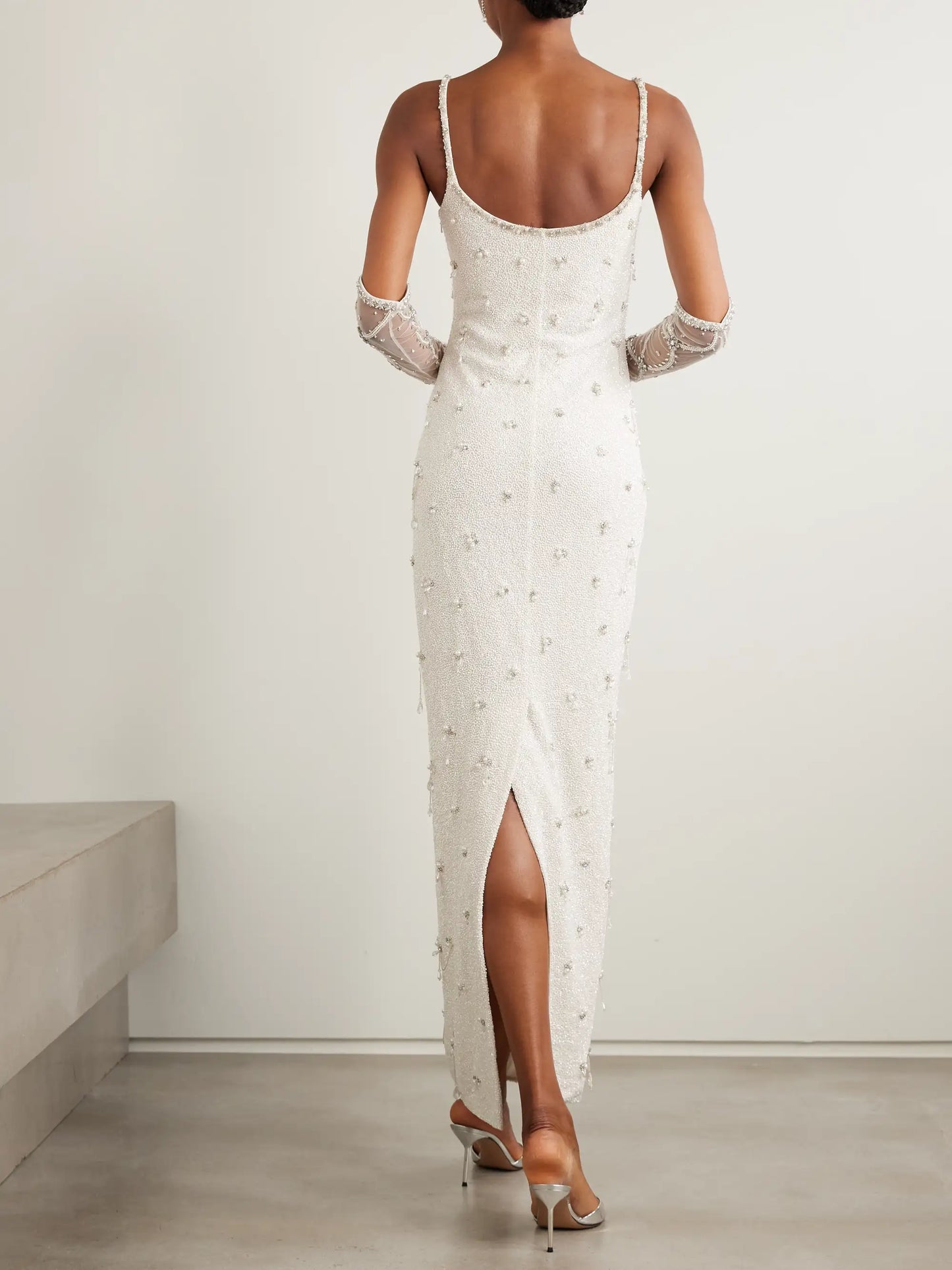 Droplet Embellished Beaded Stretch-tulle Gown