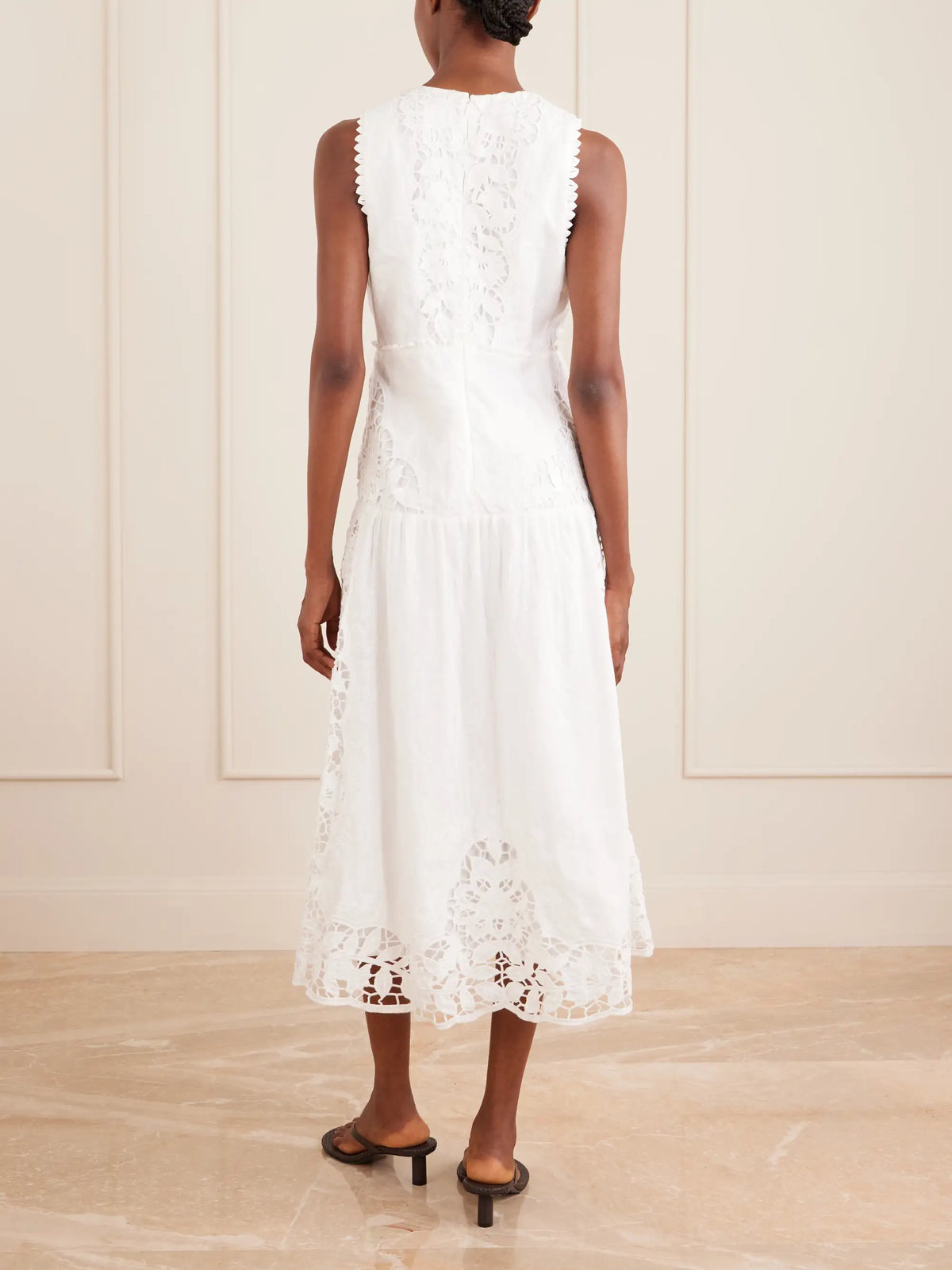 Farm Rio Floral-embroidered Linen Midi Dress