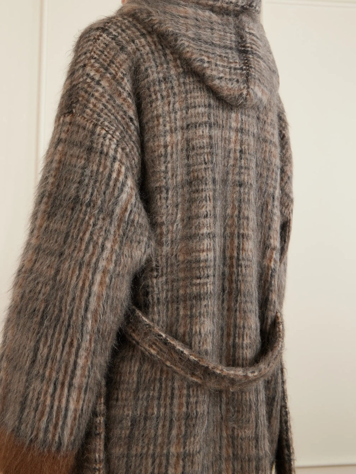 Brunello Cucinelli Scarf-detailed Belted Checked Brushed Wool-blend Coat