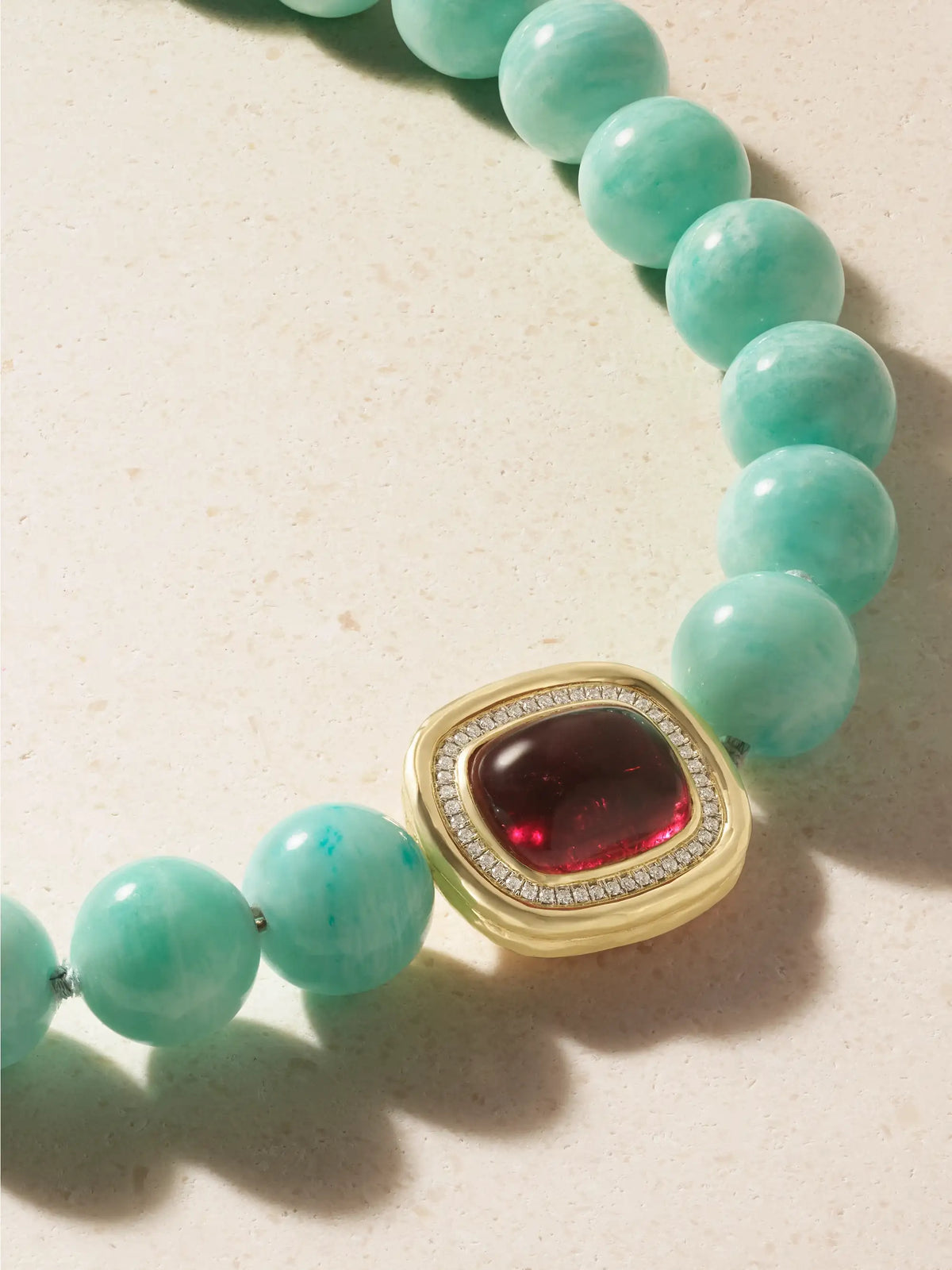 Octavia Elizabeth Orb 18-karat Gold, Diamond, Amazonite And Tourmaline Beaded Necklace