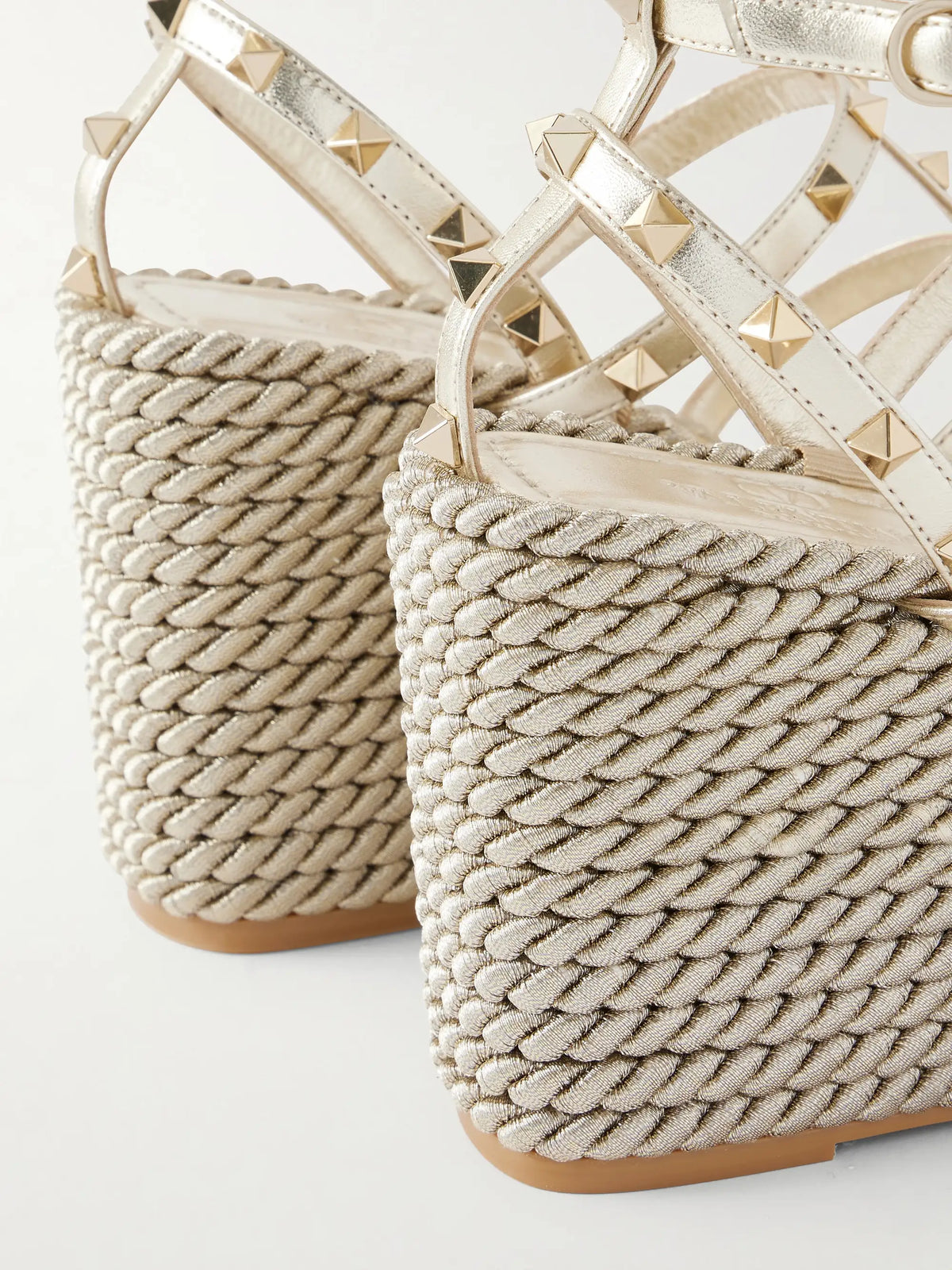 Rockstud Tourchon Metallic Leather Espadrille Wedge Sandals