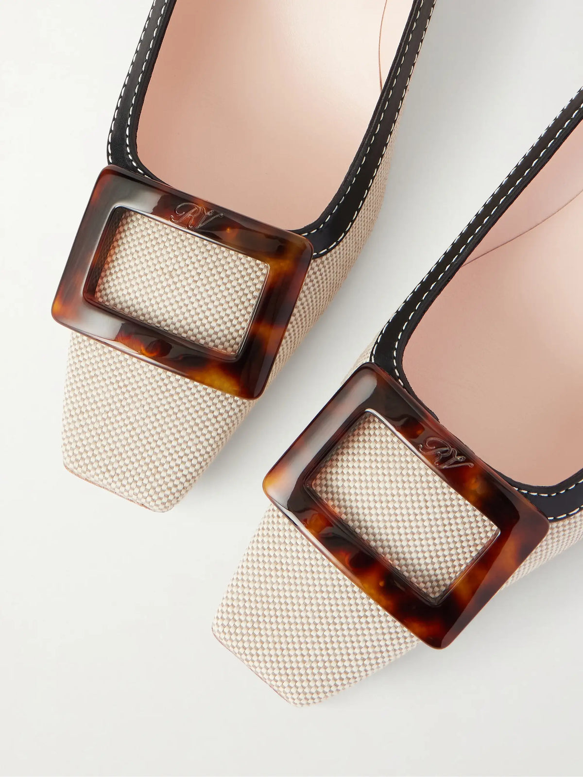 Roger Belle Vivier 45 Leather-trimmed Canvas Pumps