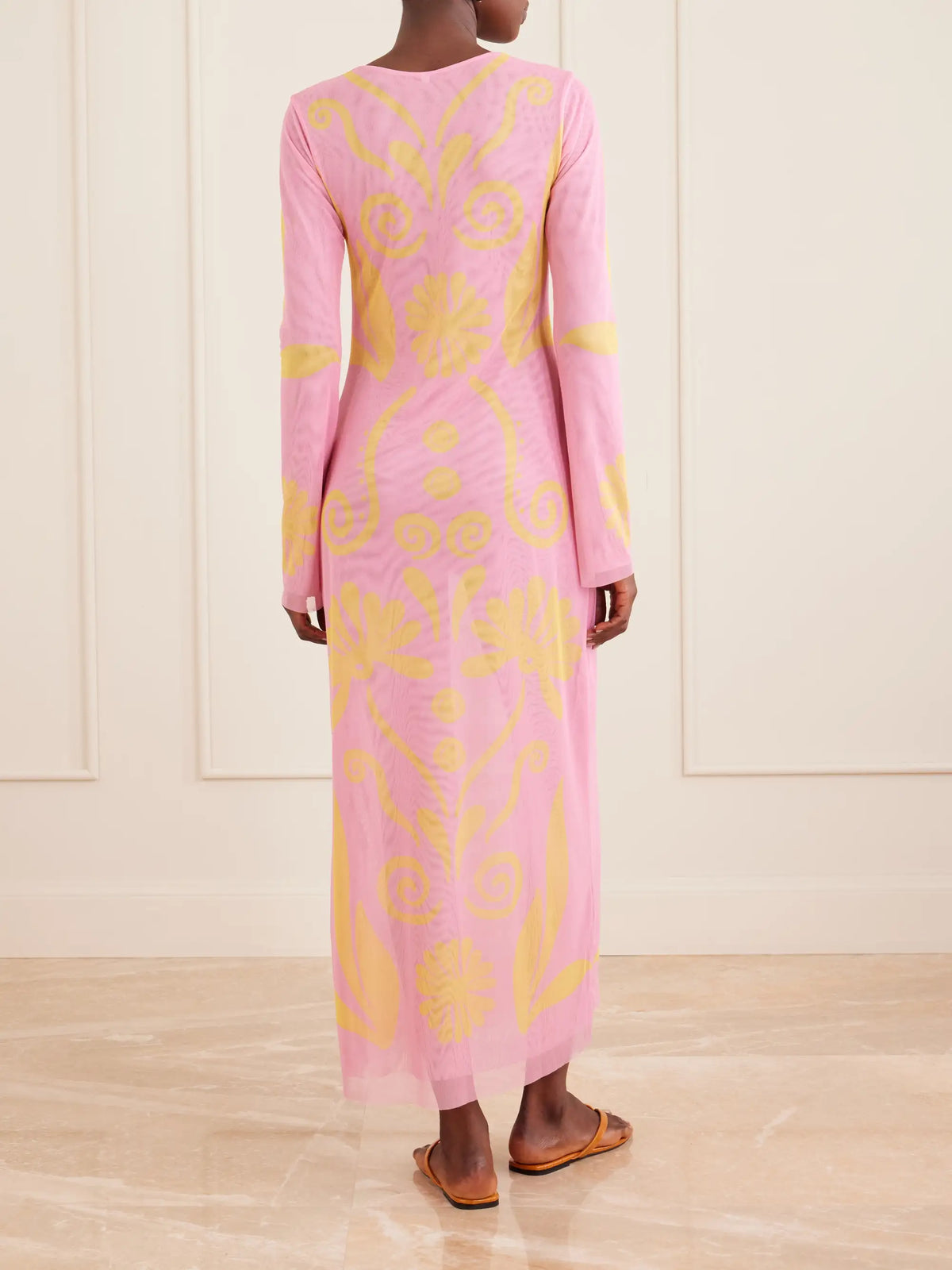 Cala de la Cruz Tania Printed Mesh Maxi Dress