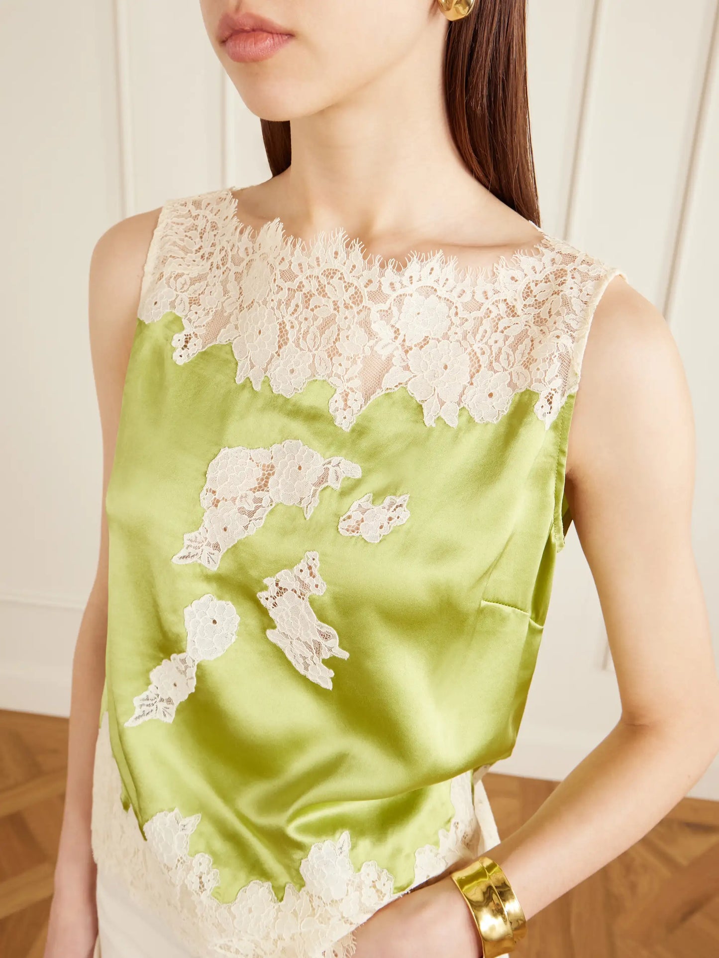 Viviane Lace-trimmed Silk-satin Top