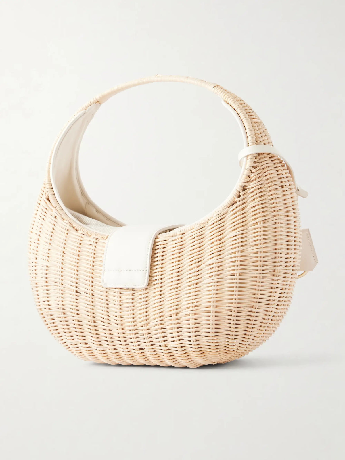 Embellished Leather-trimmed Raffia Shoulder Bag