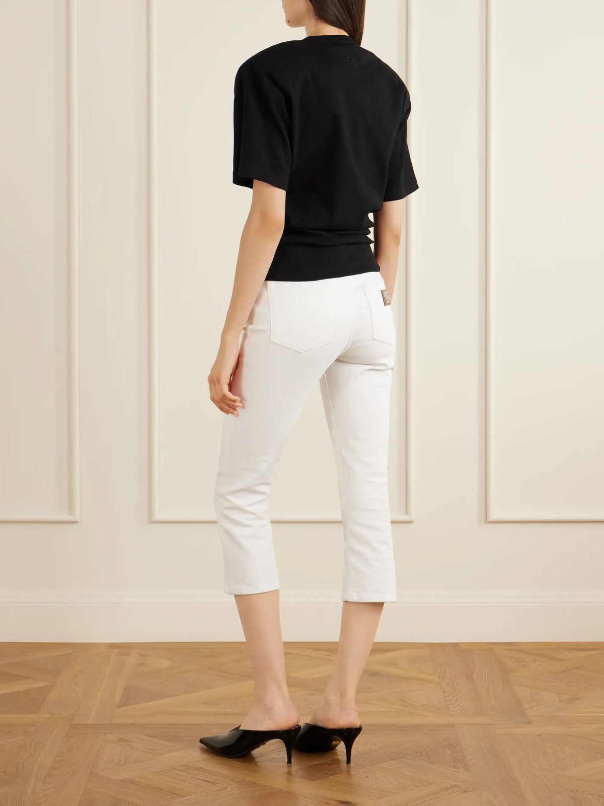 Gathered Ribbed Cotton-blend T-shirt