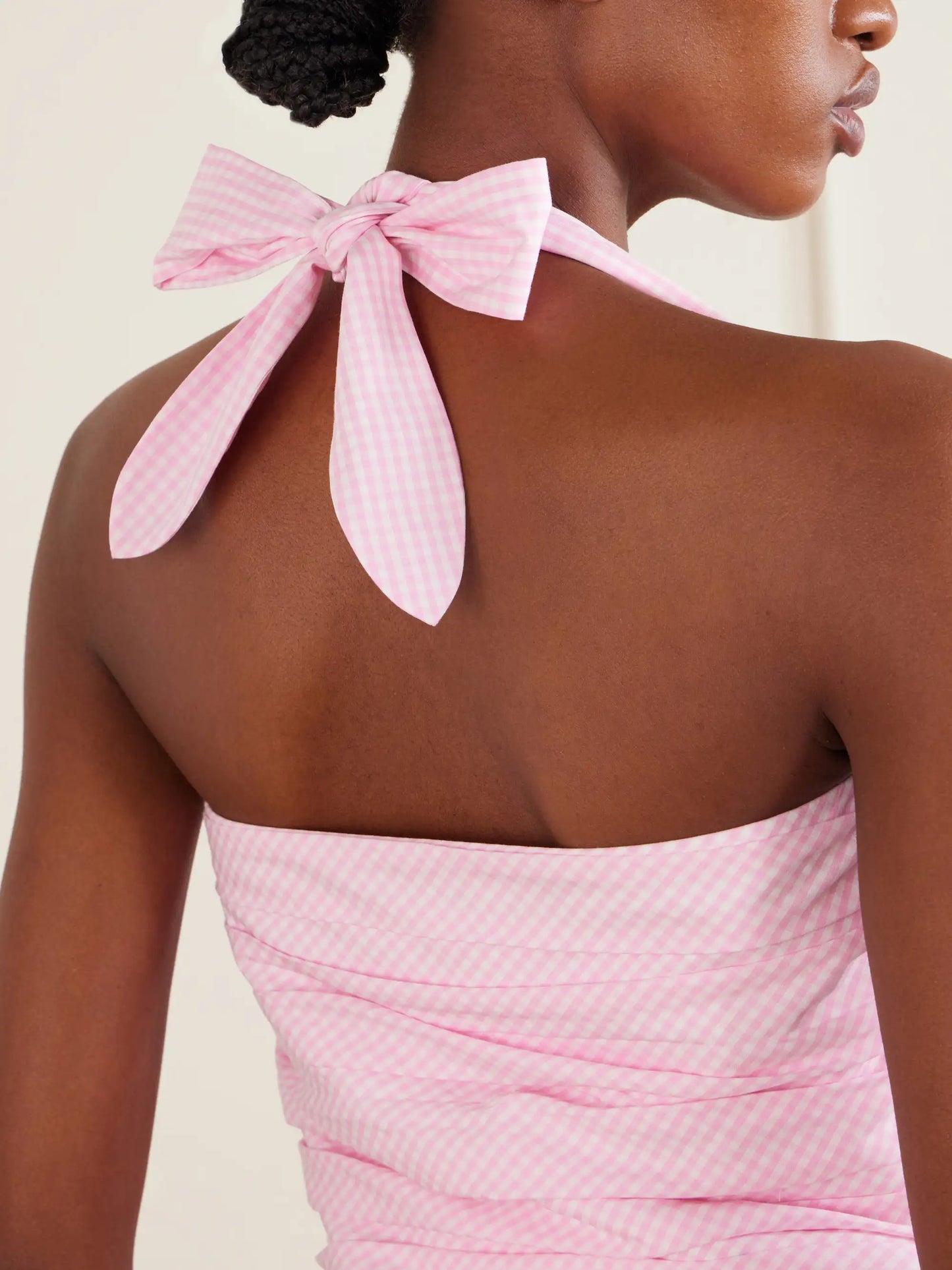 Tippy Ruched Checked Cotton Halterneck Mini Dress