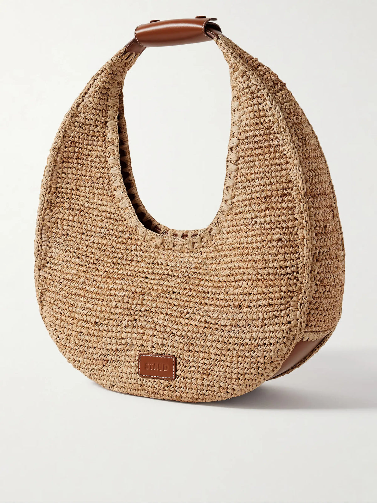 Moon Large Leather-trimmed Raffia Tote
