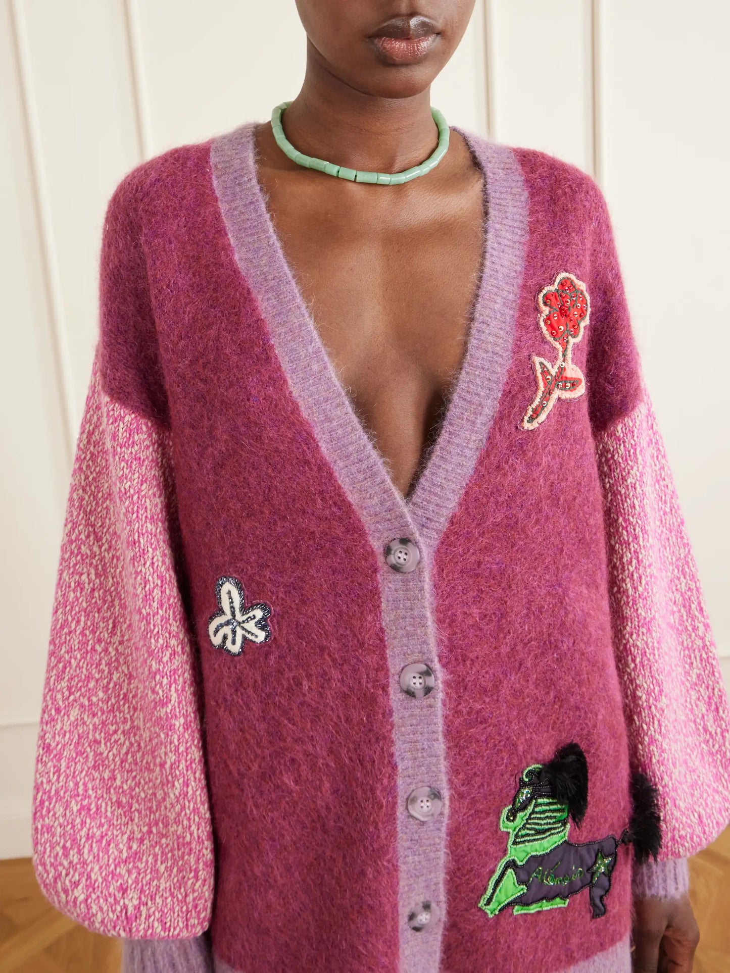 Mlak Bead-embellished Mohair, Alpaca And Wool-blend Cardigan
