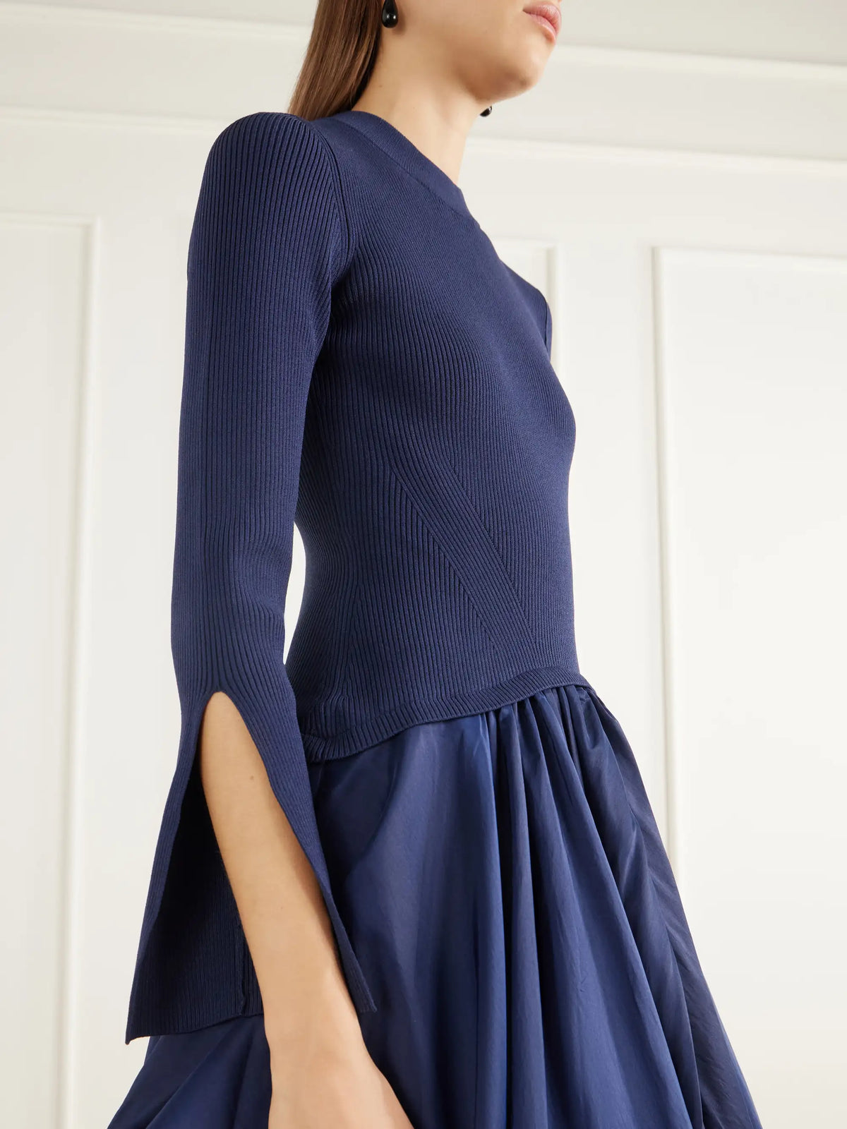 SIMKHAI Kenlie Gathered Ribbed Jersey And Taffeta Midi Dress