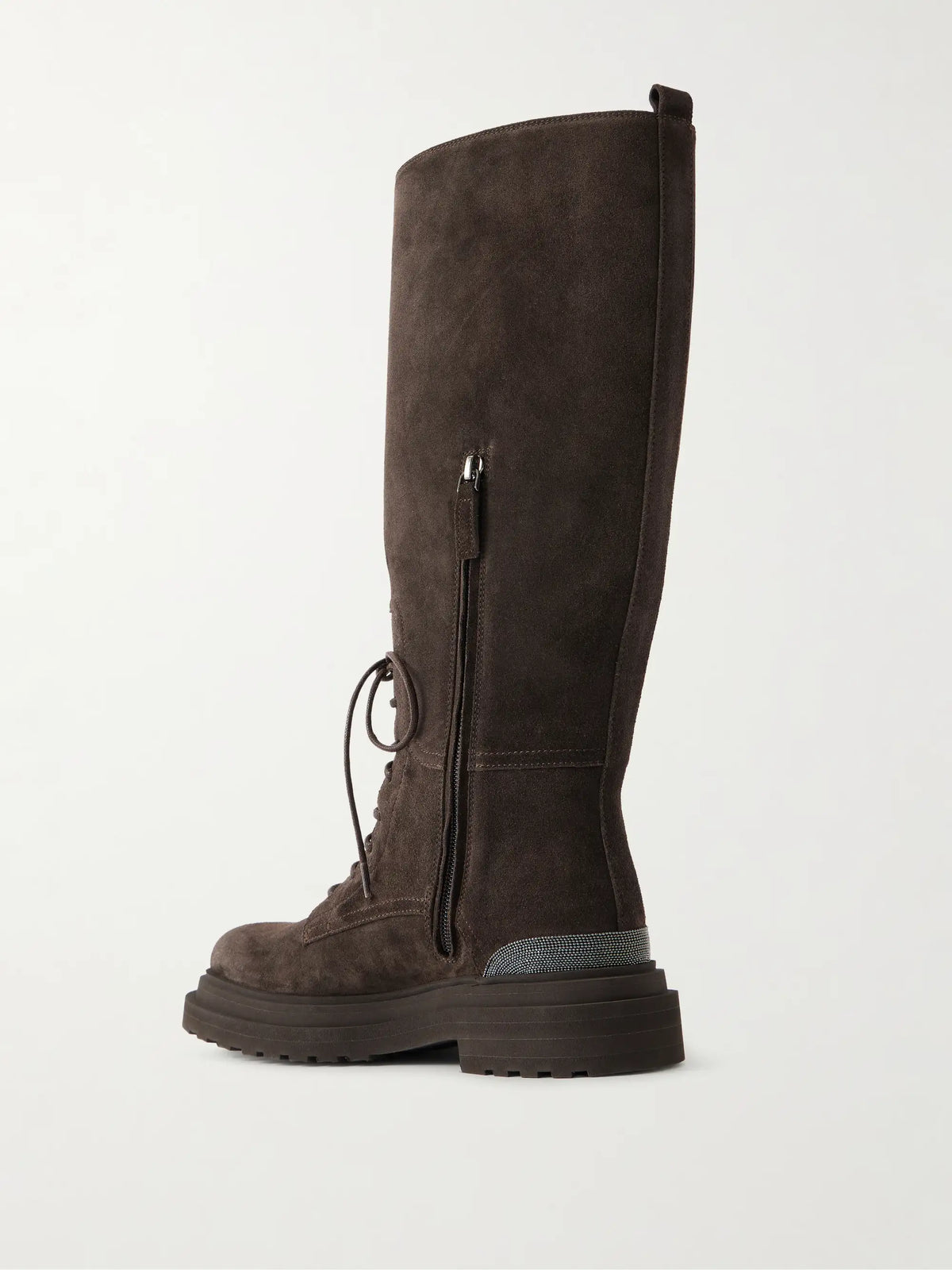 Bead-embellished Suede Knee Boots