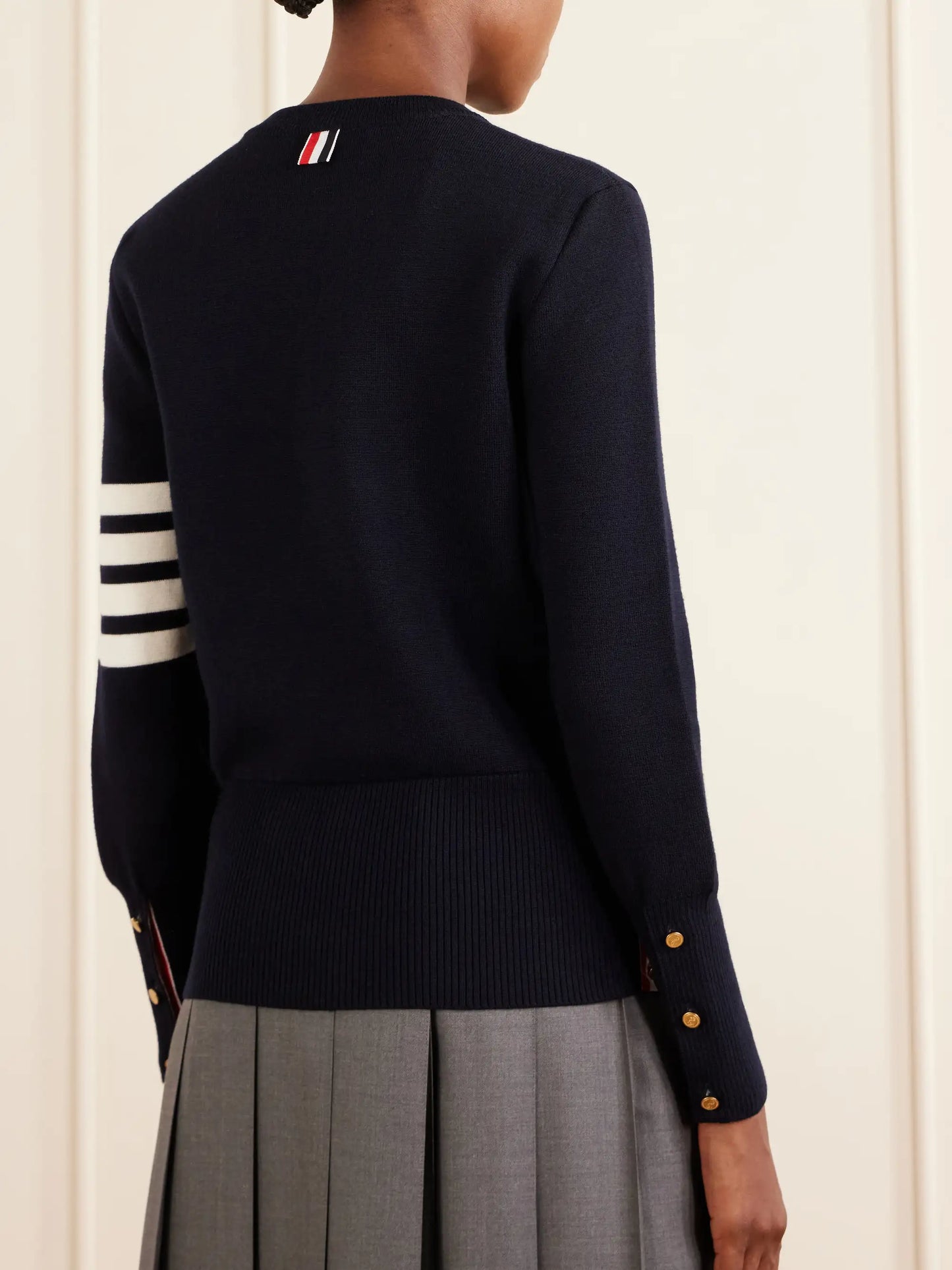 Grosgrain-trimmed Striped Wool Sweater