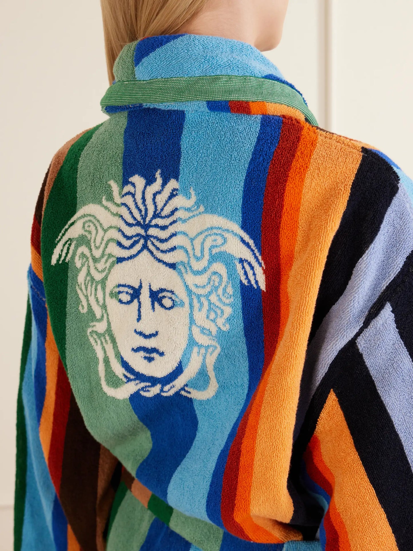 Medusa Belted Striped Cotton-terry Robe