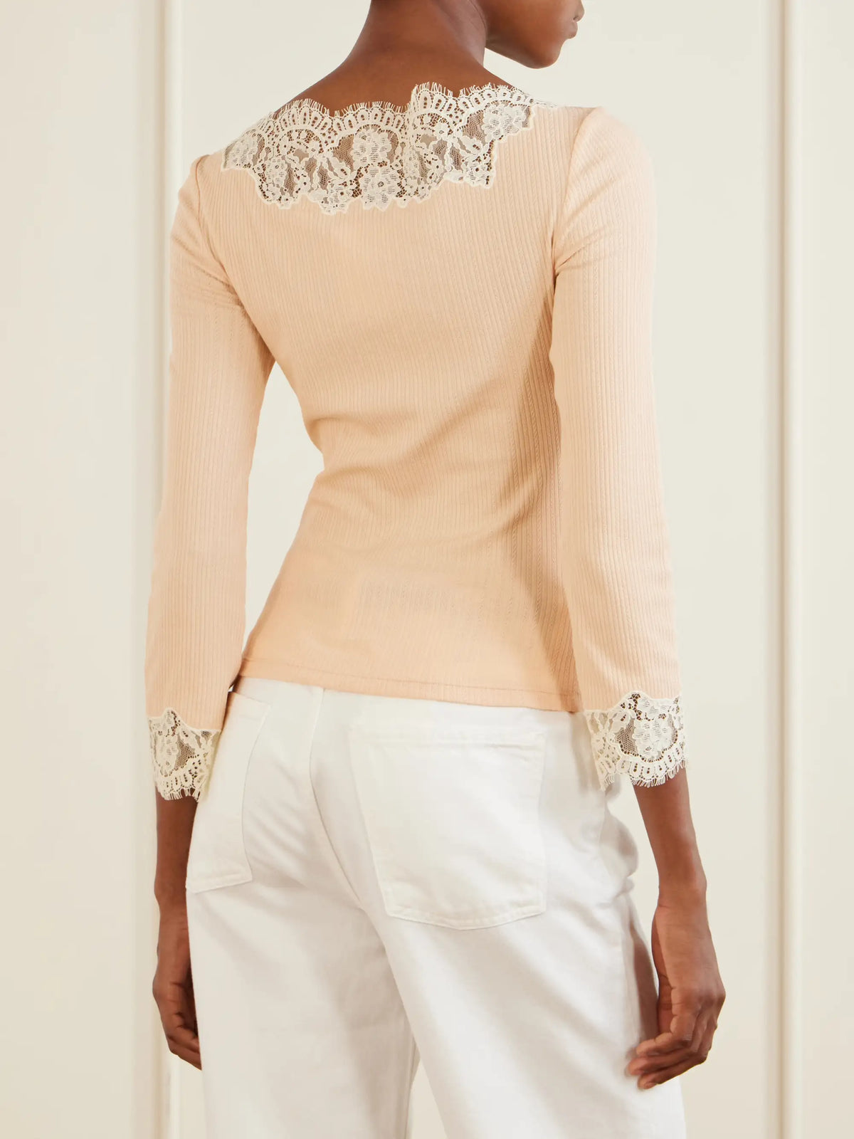 DÔEN Riana Lace-trimmed Cotton-blend Jersey T-shirt