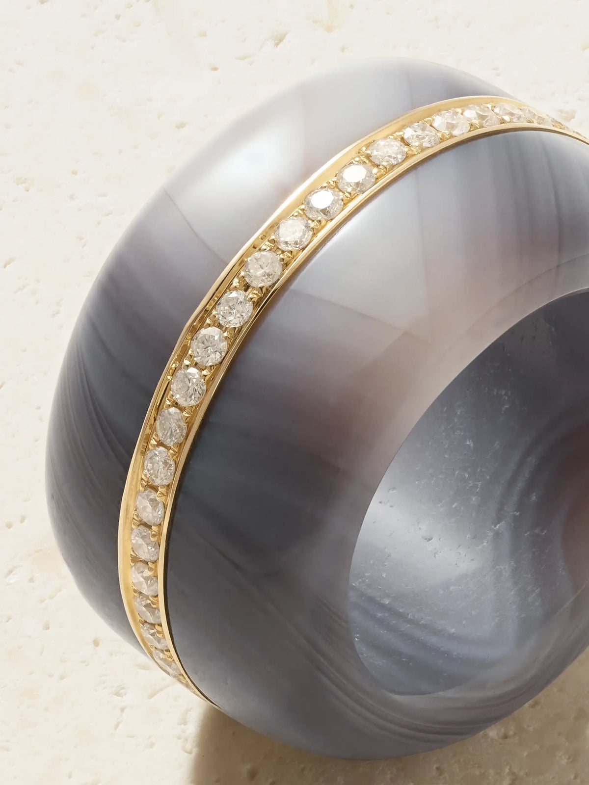 Pebble 14-karat Recycled Gold, Agate And Diamond Ring