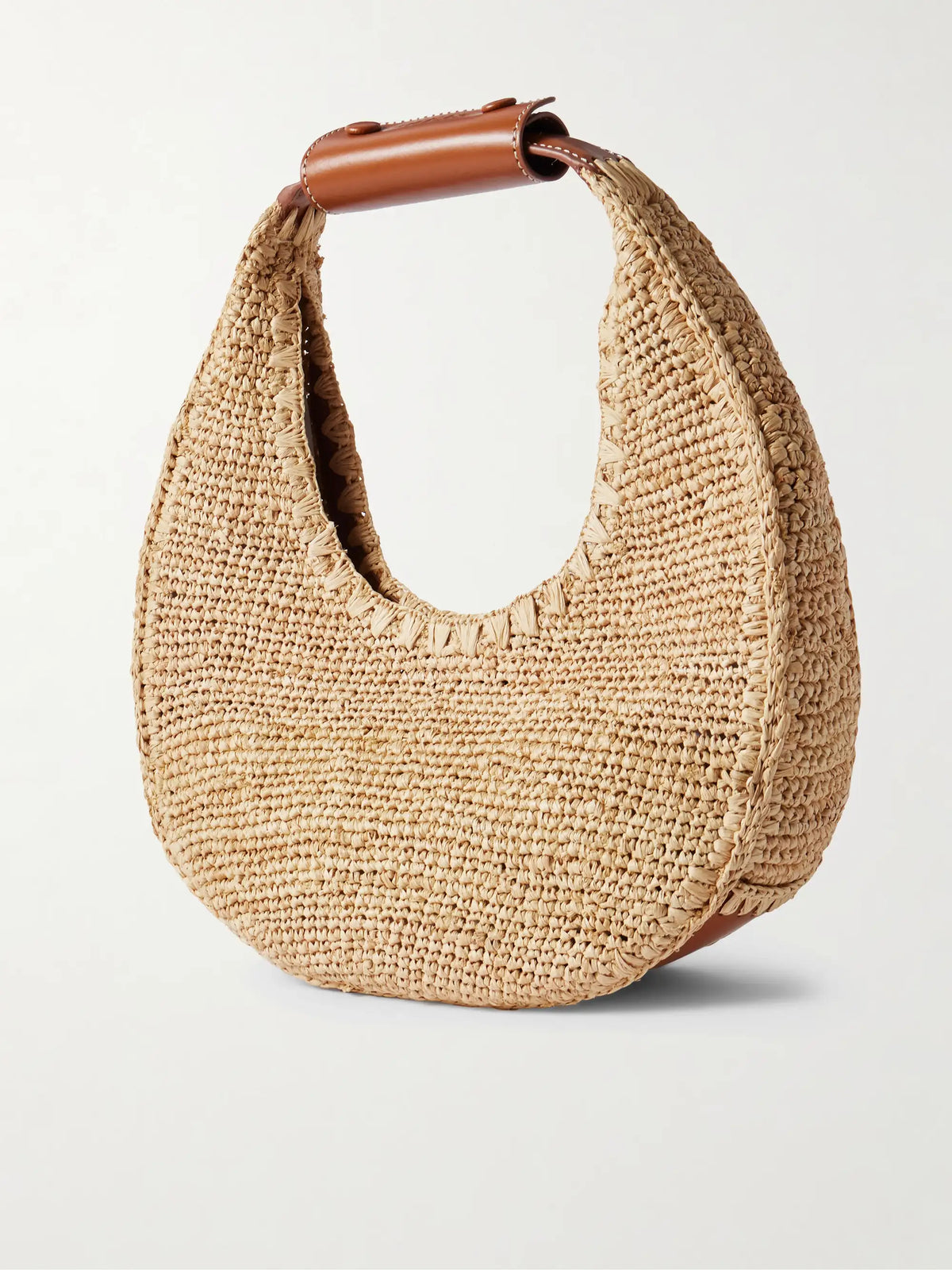 Moon Leather-trimmed Raffia Tote