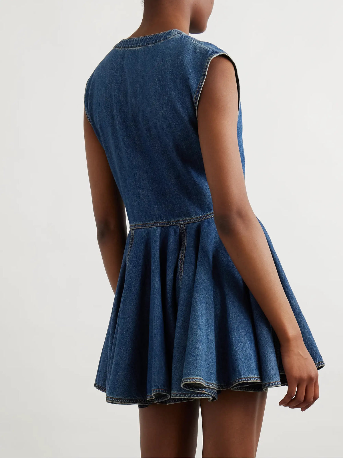 Asymmetric Wrap-effect Denim Mini Dress