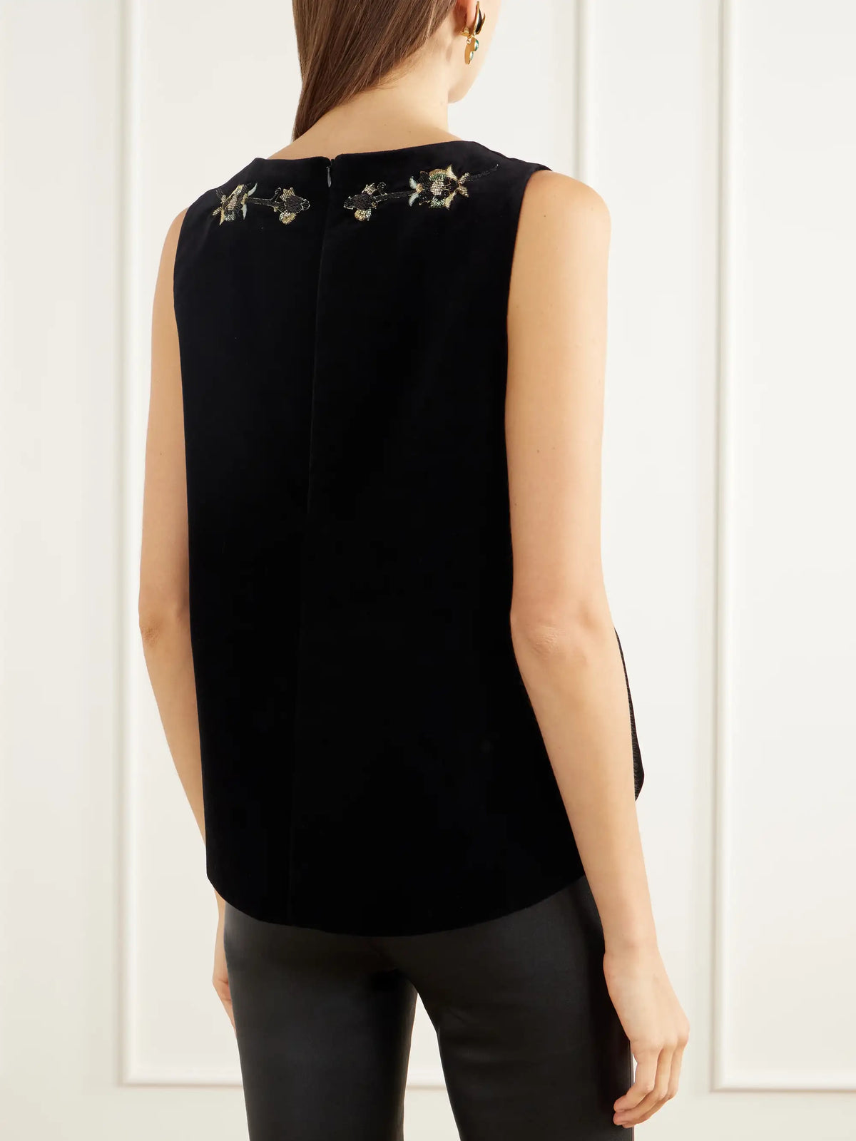 DoubleJ La Scala Bead-embellished Embroidered Cotton-velvet Top