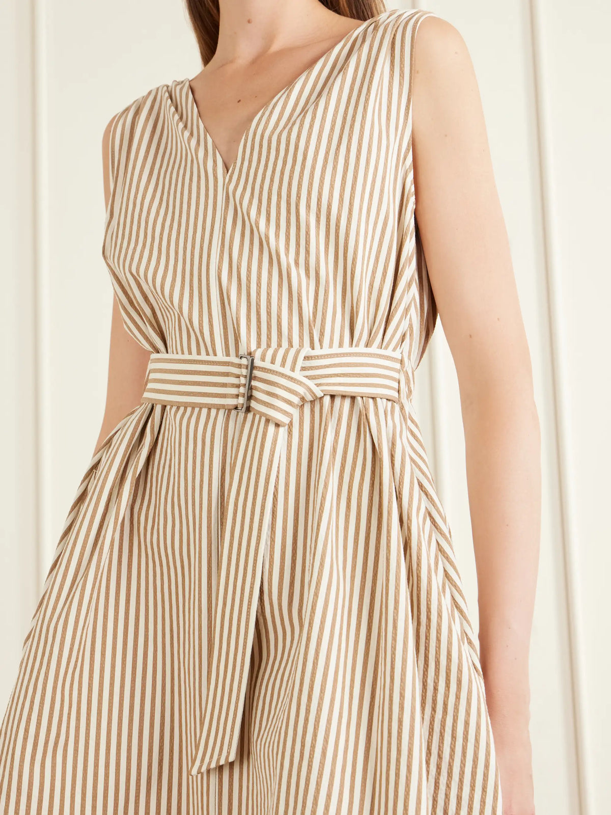 Brunello Cucinelli Belted Seersucker Cotton-blend Mini Dress