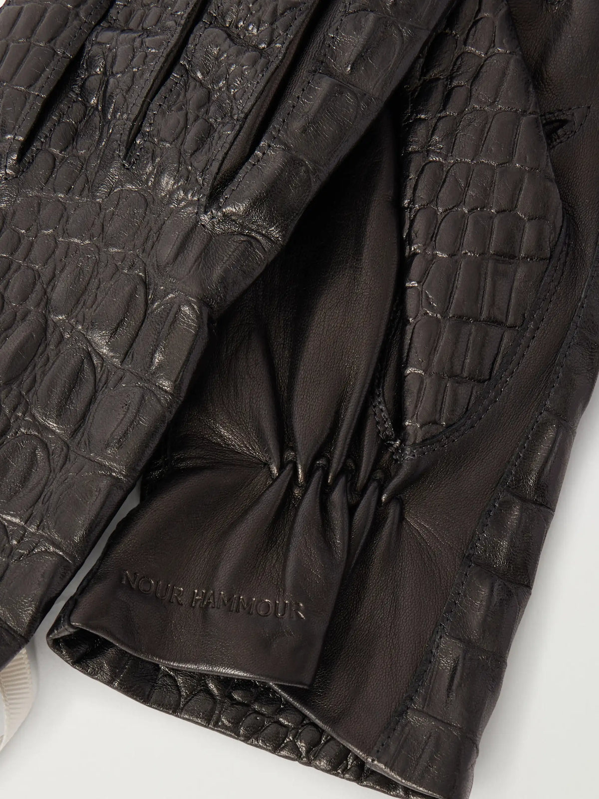 Nour Hammour Croc-effect Leather Gloves