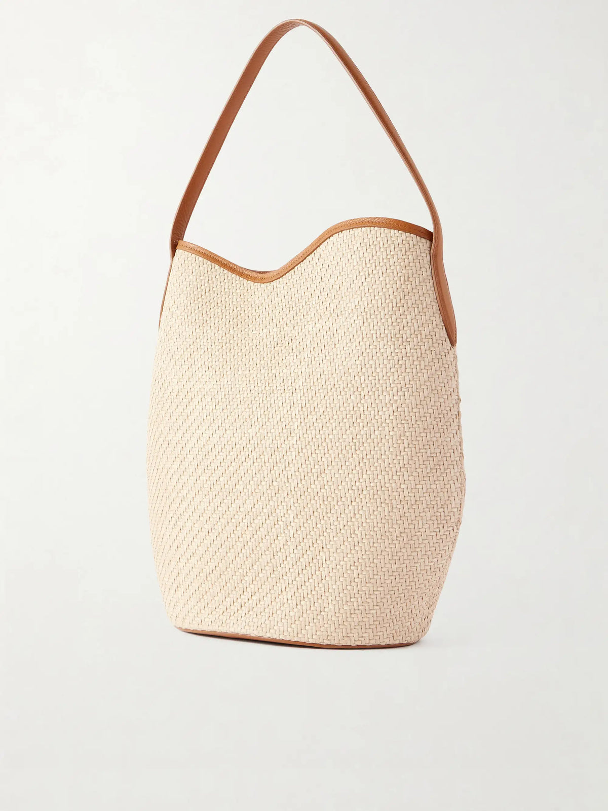 Buckled Leather-trimmed Woven Raffia Shoulder Bag