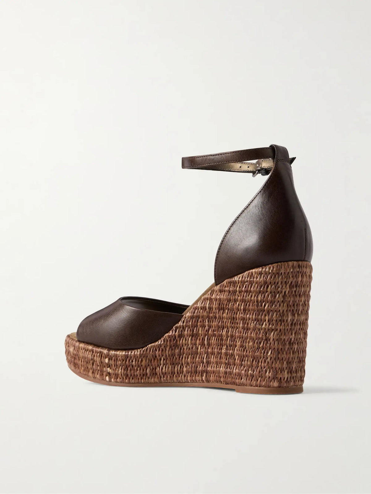 Embellished Leather Platform Wedge Espadrille Sandals