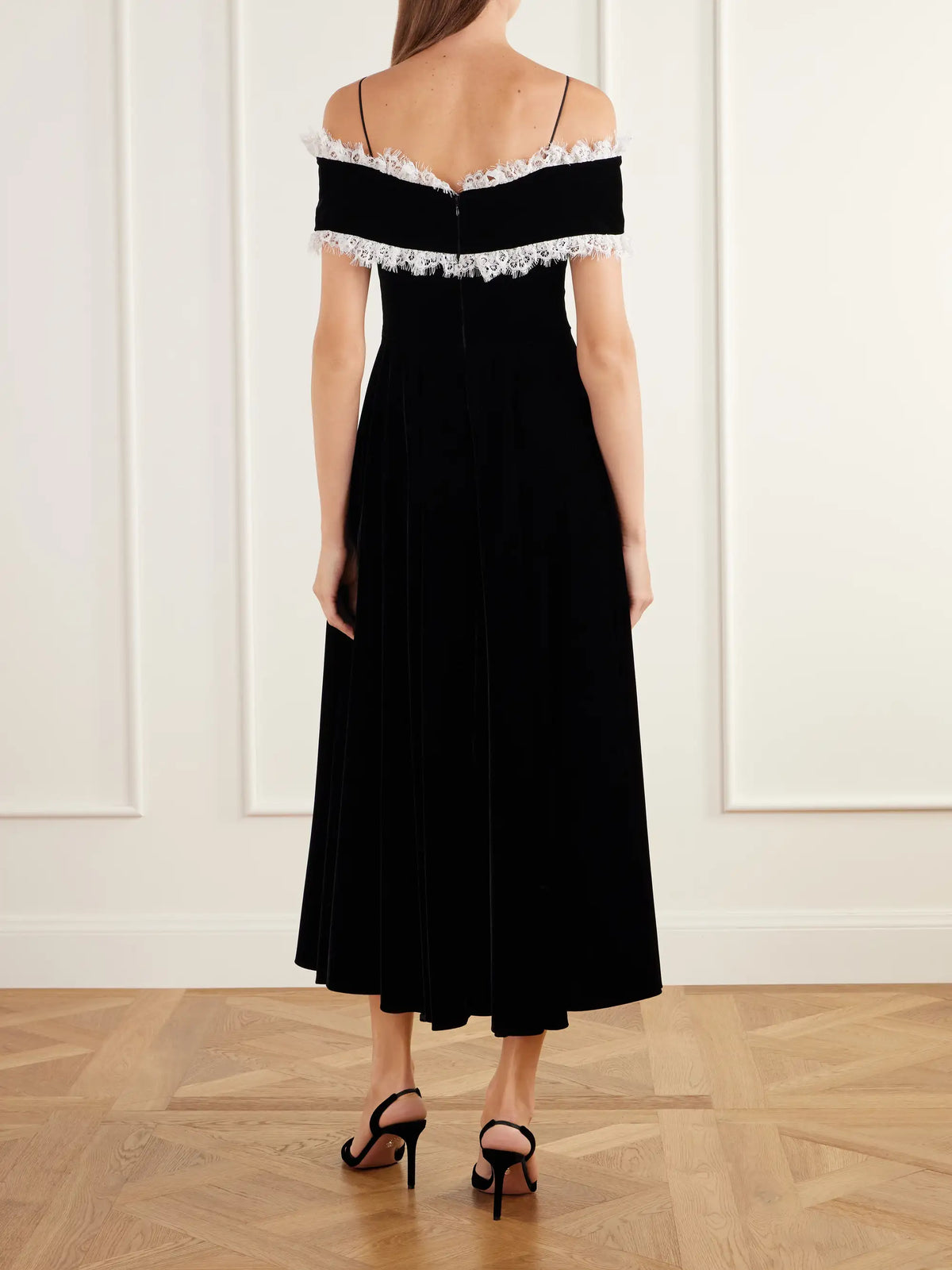 Rodarte Off-the-shoulder Lace-trimmed Velvet Midi Dress