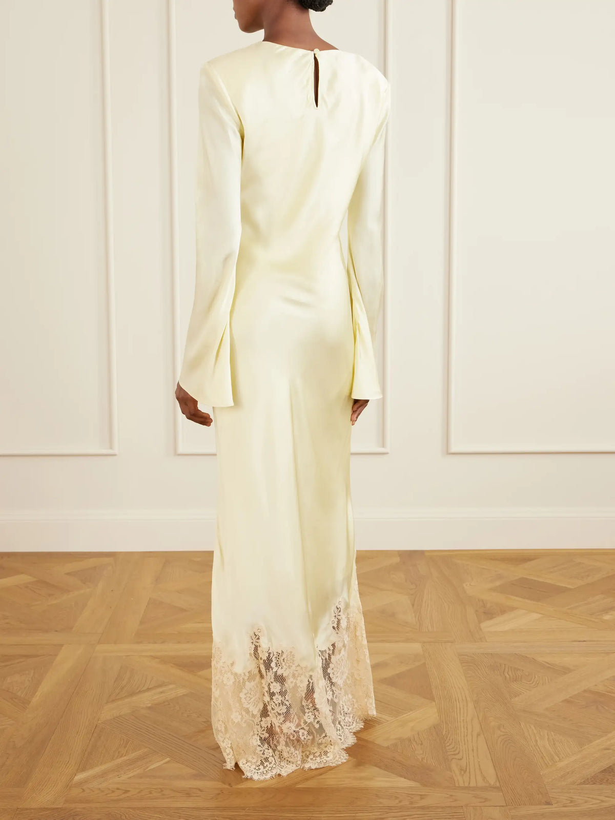 Self-Portrait Lace-trimmed Satin Maxi Dress