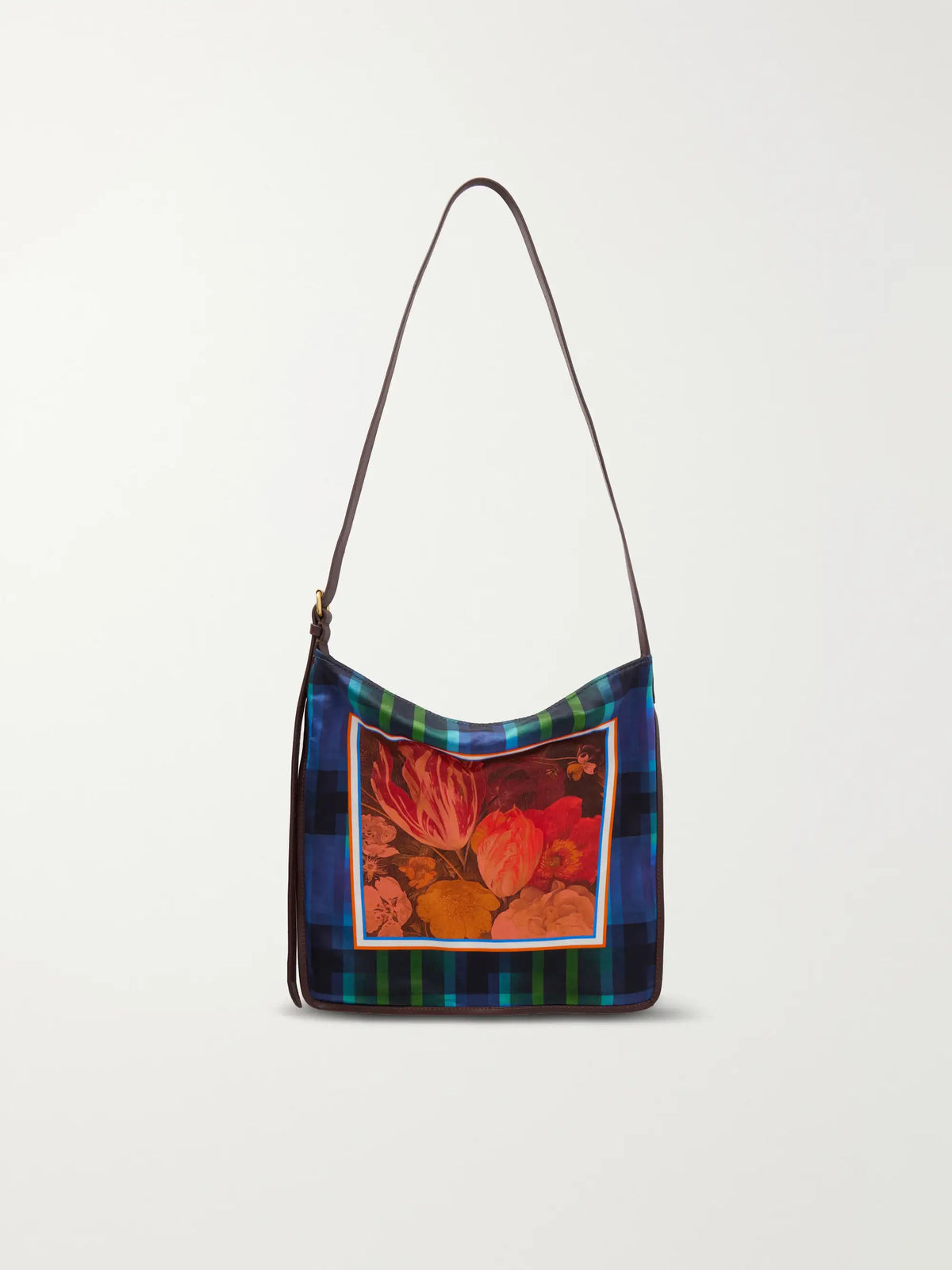 Dries Van Noten Printed Small Leather-trimmed Satin Shoulder Bag