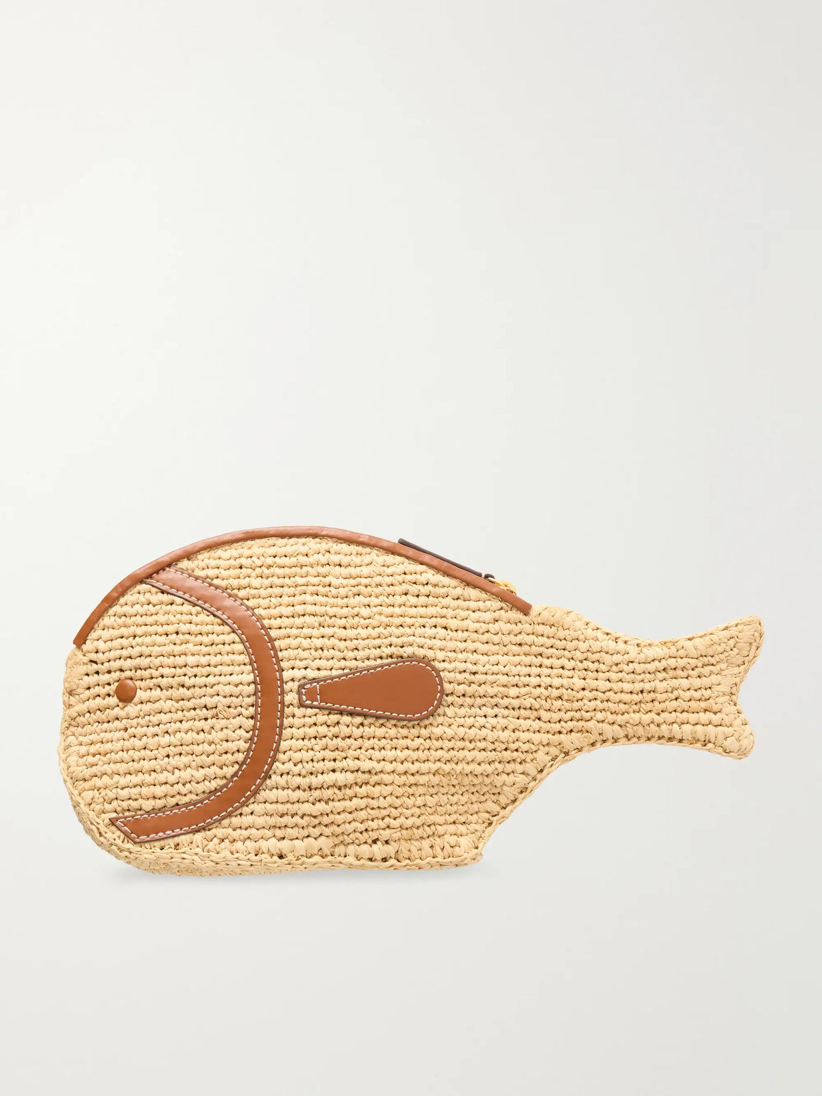 Pesce Leather-trimmed Raffia Clutch