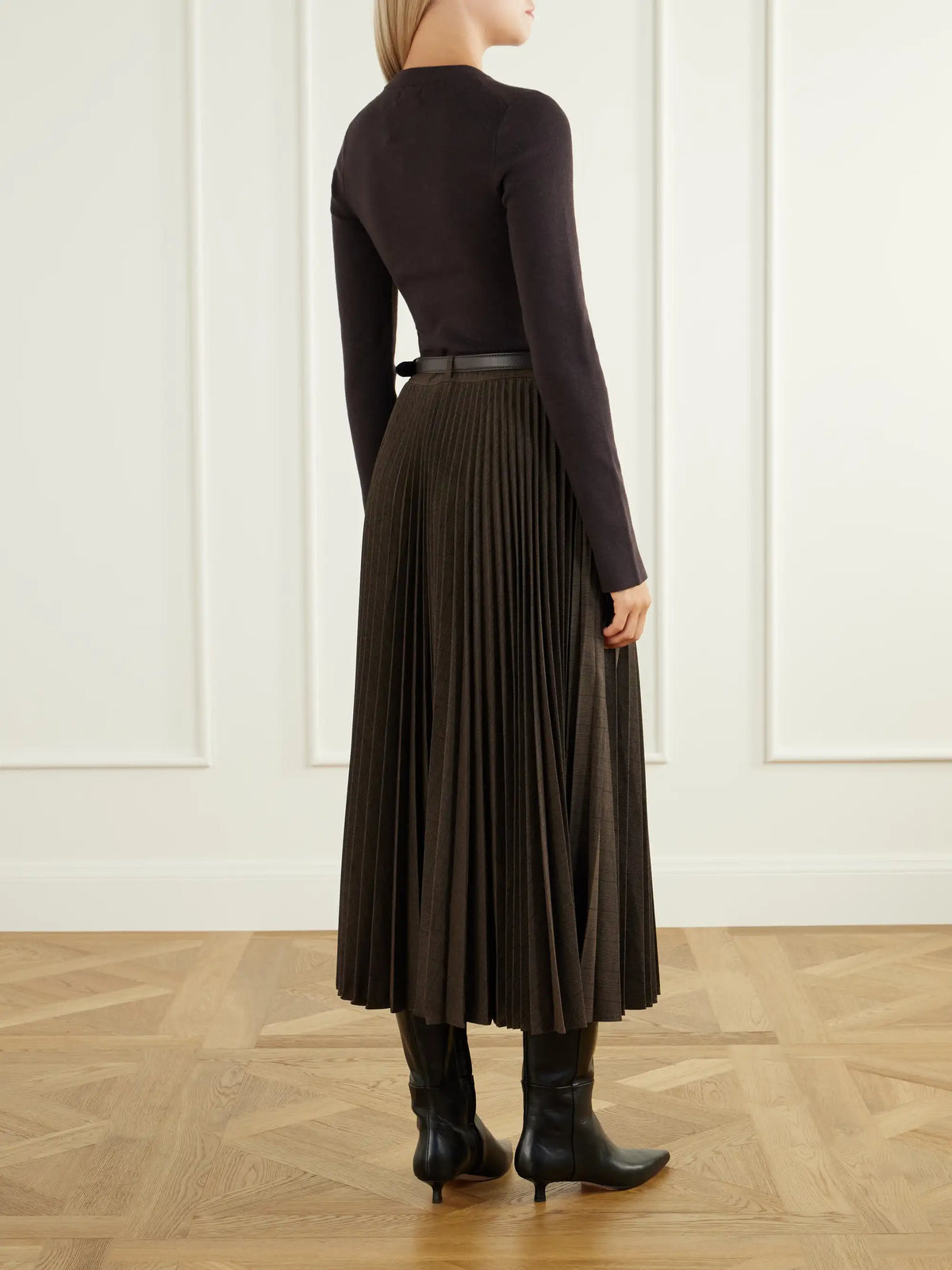 SIMKHAI Belted Pleated Woven Midi Dress