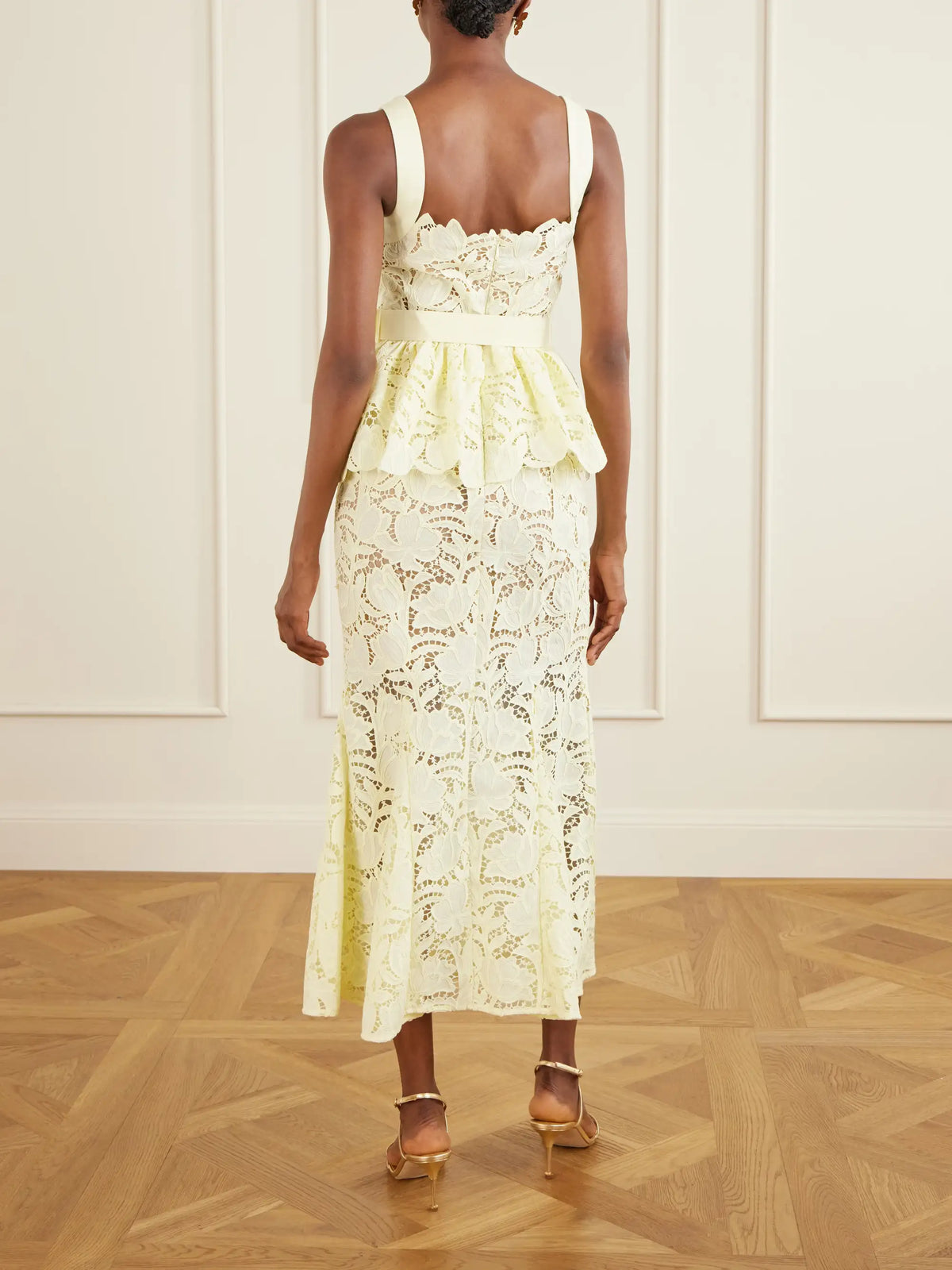 Self-Portrait Belted Lace Peplum Midi Dress