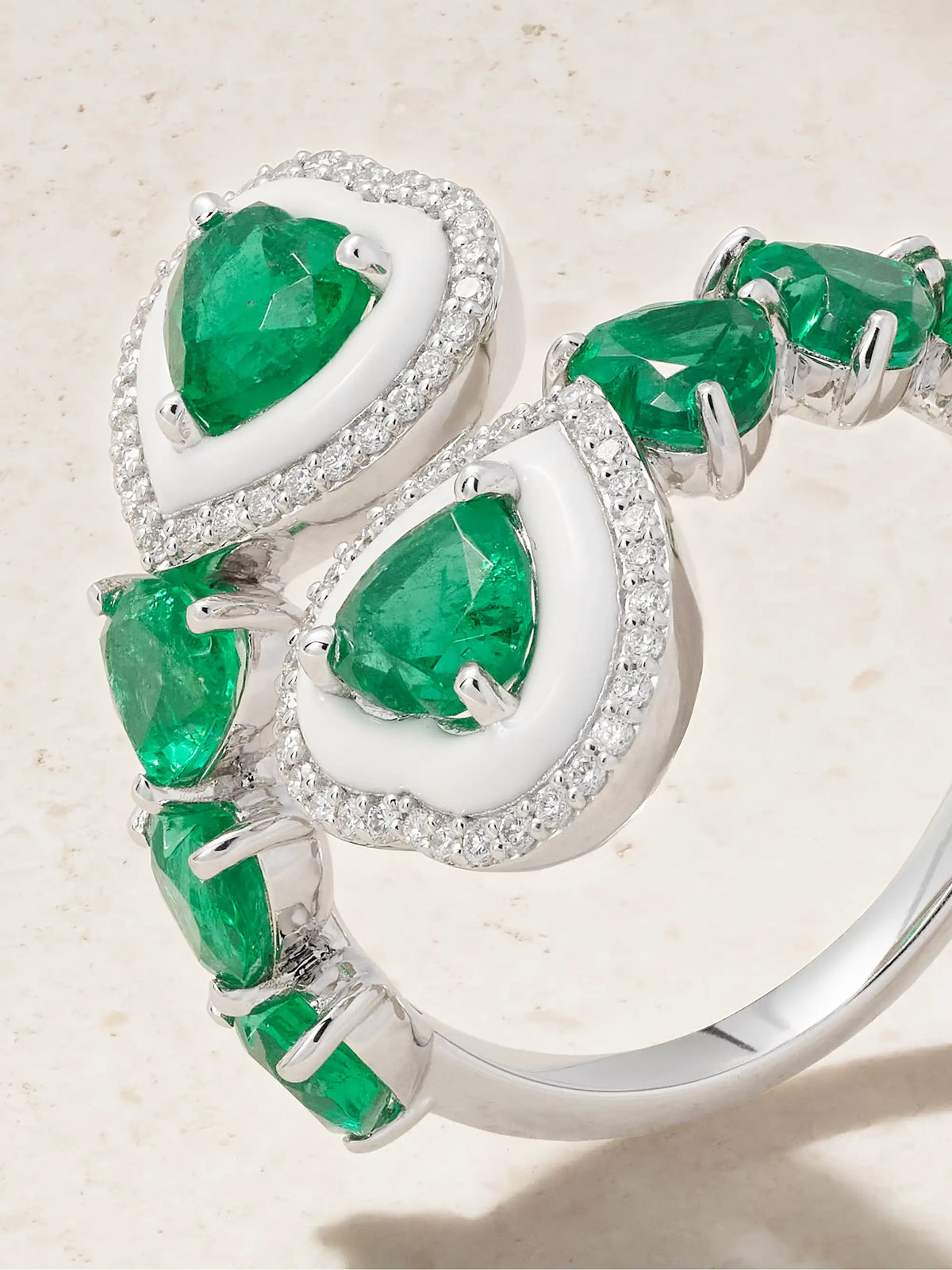 Sea 18-karat White Gold, Emerald, Diamond And Enamel Ring