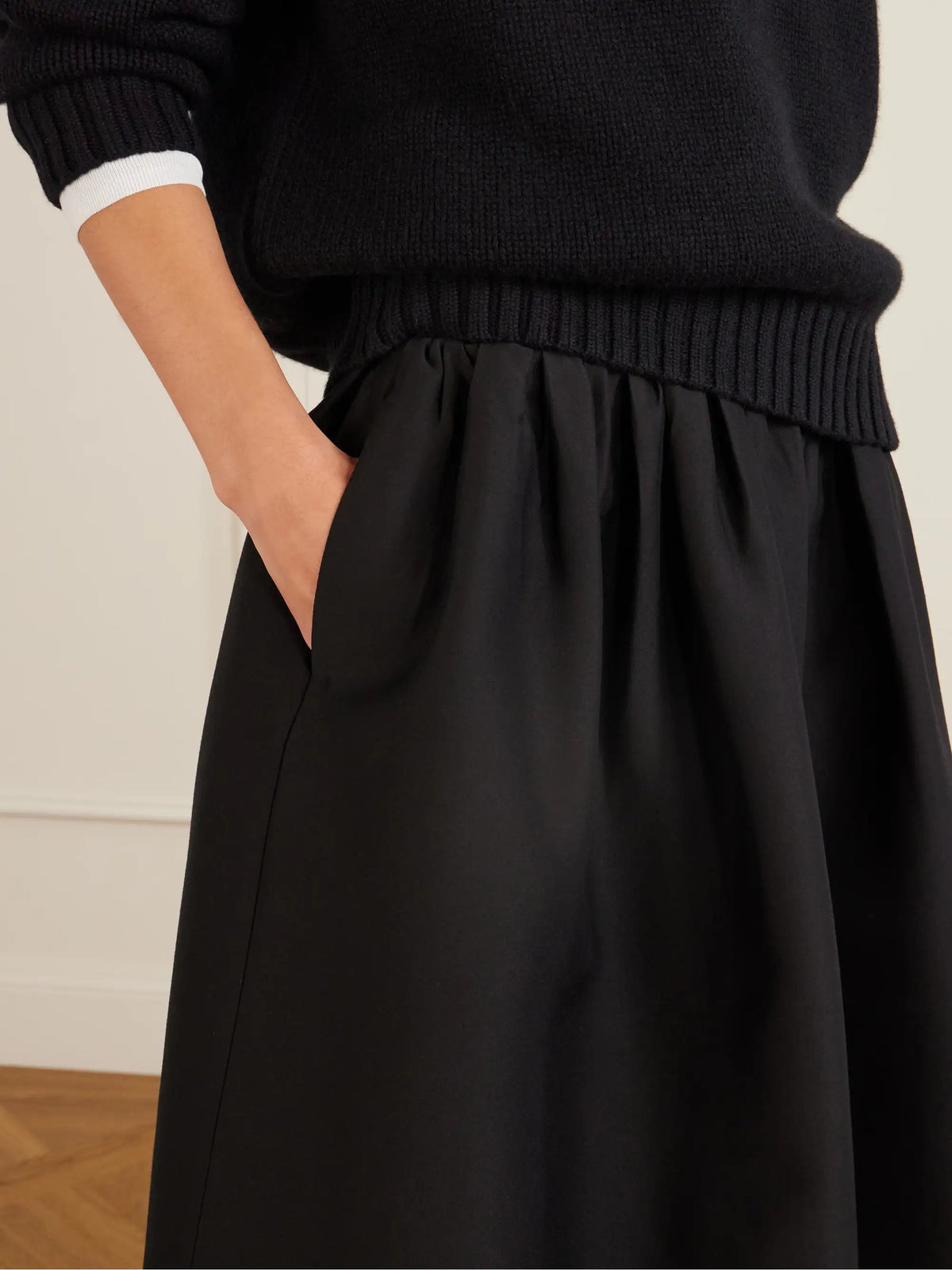 Gathered Wool And Silk-blend Midi Skirt