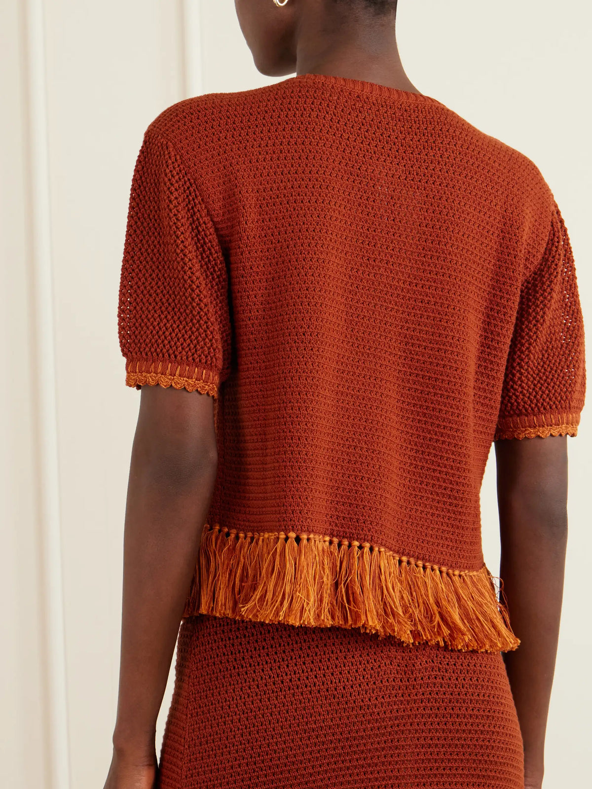 ESCVDO Amada Fringed Crocheted Cotton T-shirt