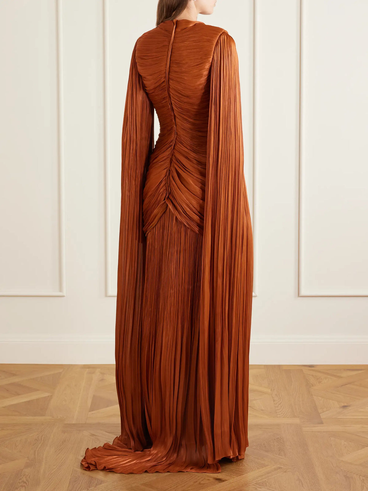 Pleated Ruched Satin Gown