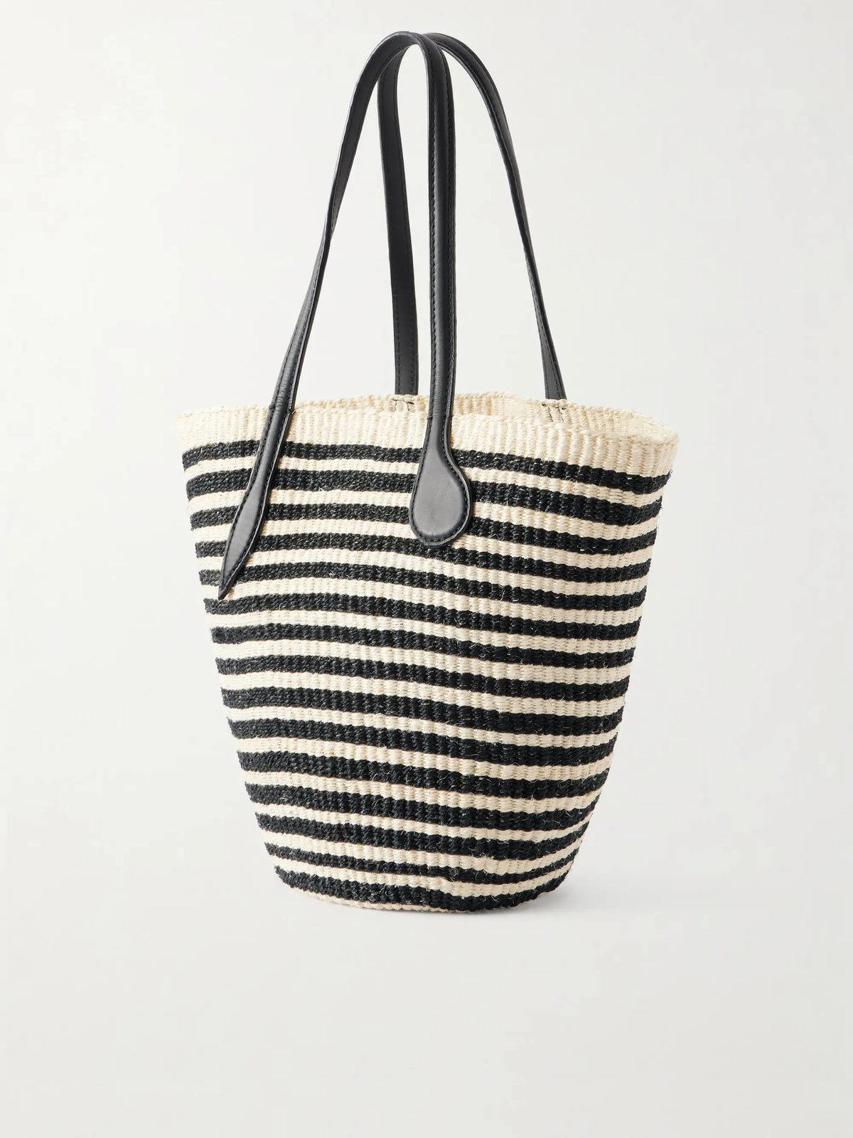 Striped Leather-trimmed Sisal Shoulder Bag