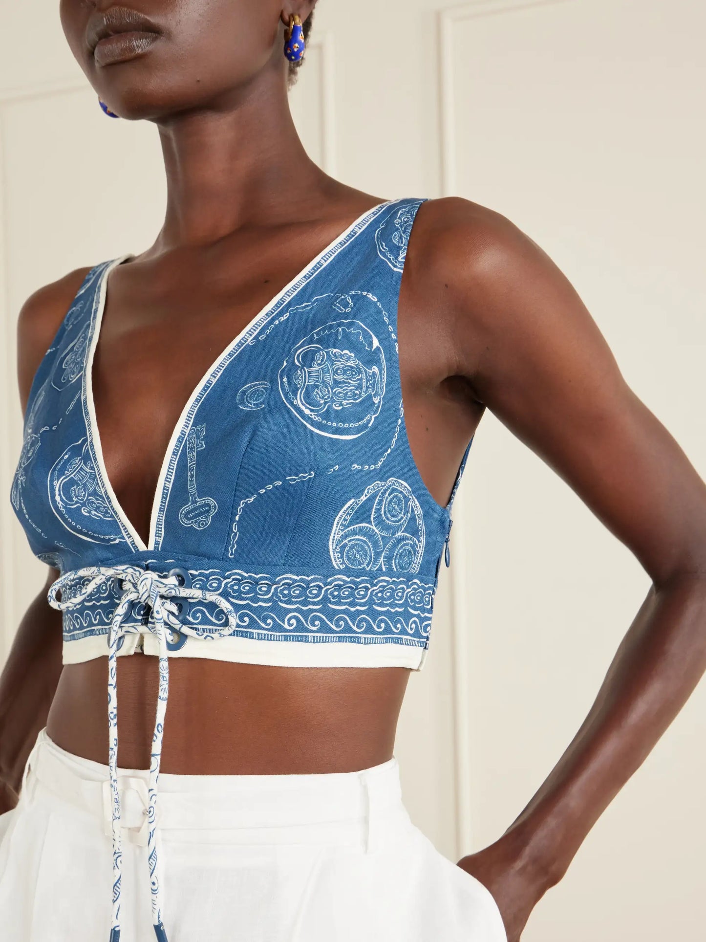Lucky Cropped Printed Linen Top