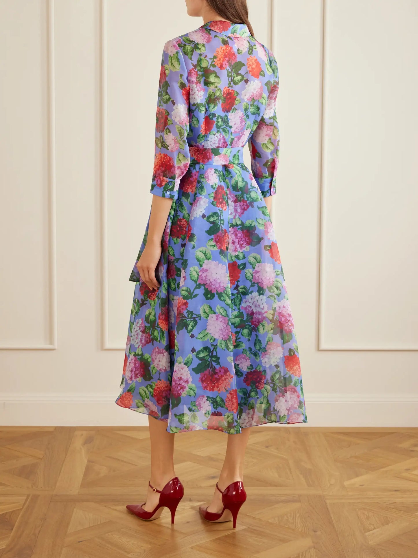 Belted Floral-print Silk-organza Midi Dress