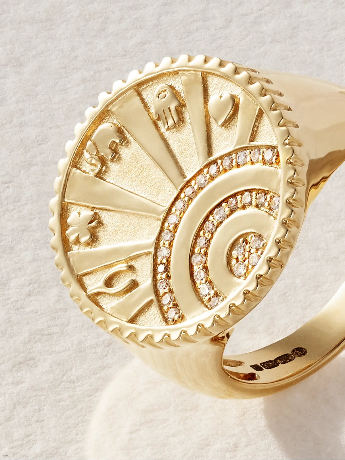 Small Luck Coin 14-karat Gold Diamond Signet Ring