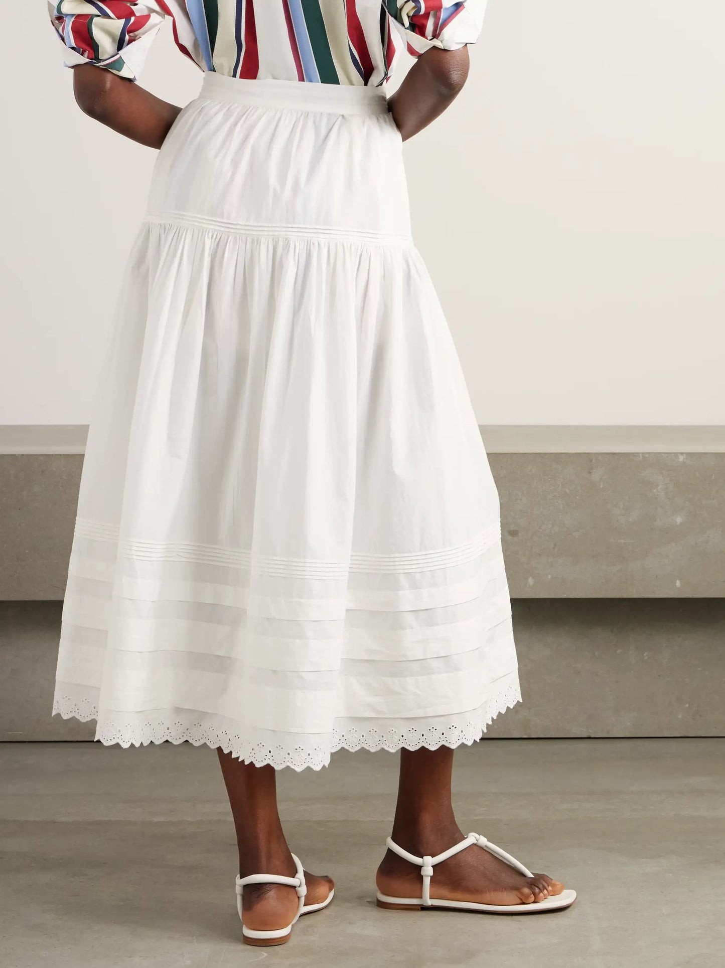 Sebastiane Broderie Anglaise-trimmed Organic Cotton-poplin Midi Skirt