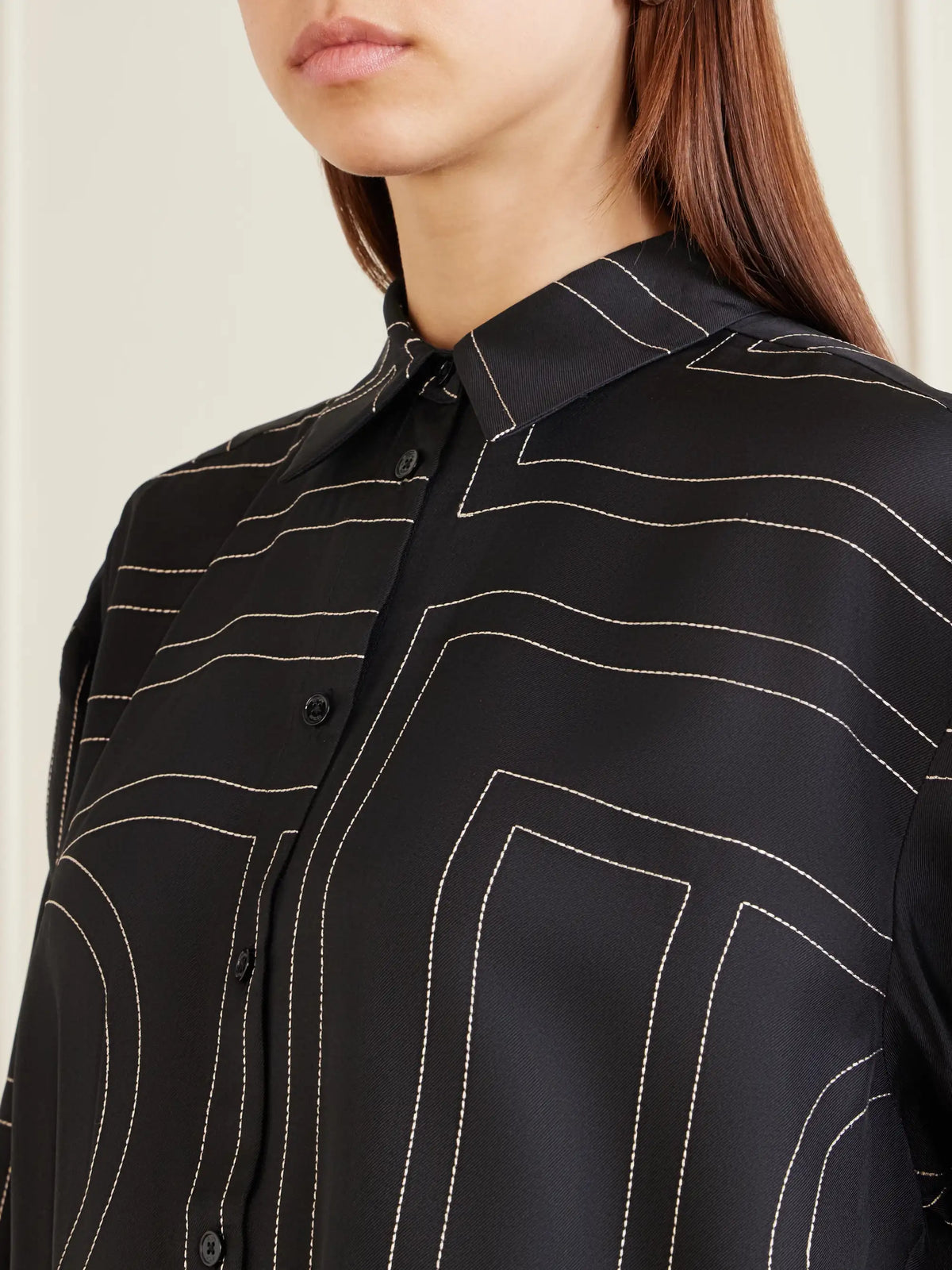 Embroidered Silk-twill Shirt