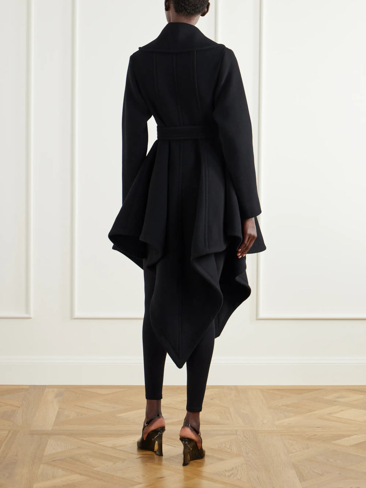 Alaïa Belted Asymmetric Draped Virgin Wool Coat
