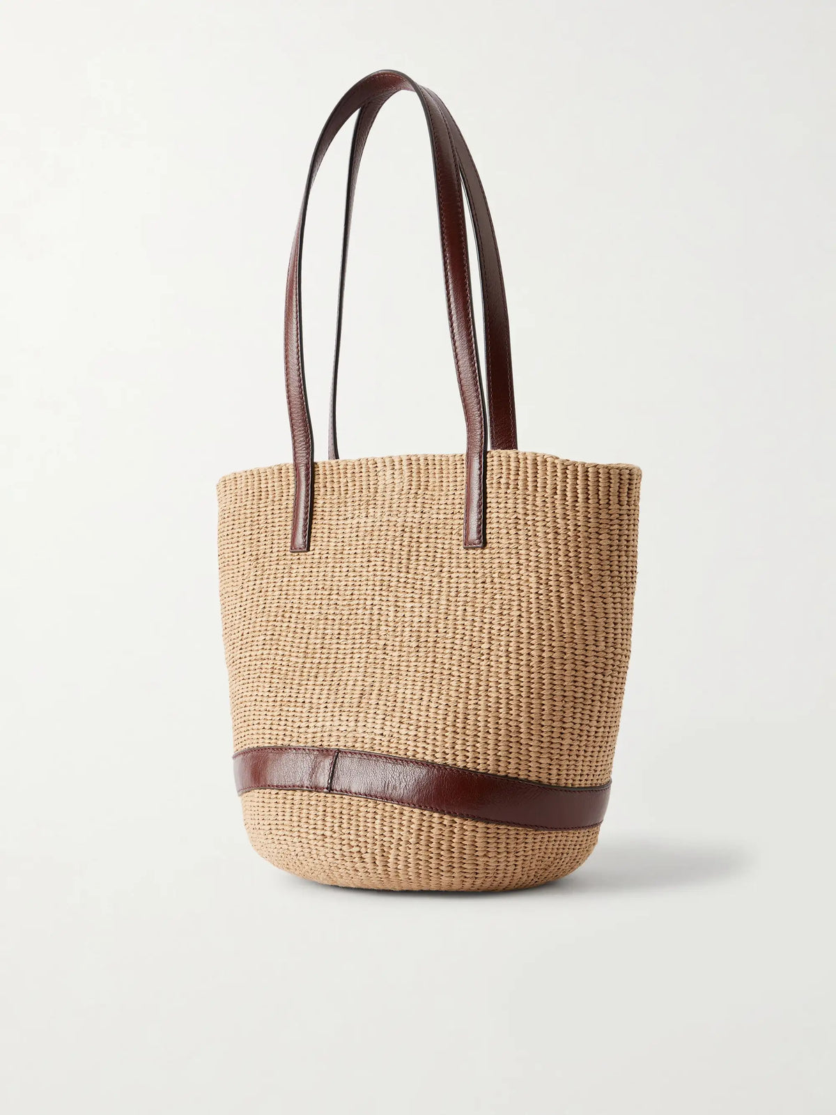 Leather-trimmed Raffia Tote Bag
