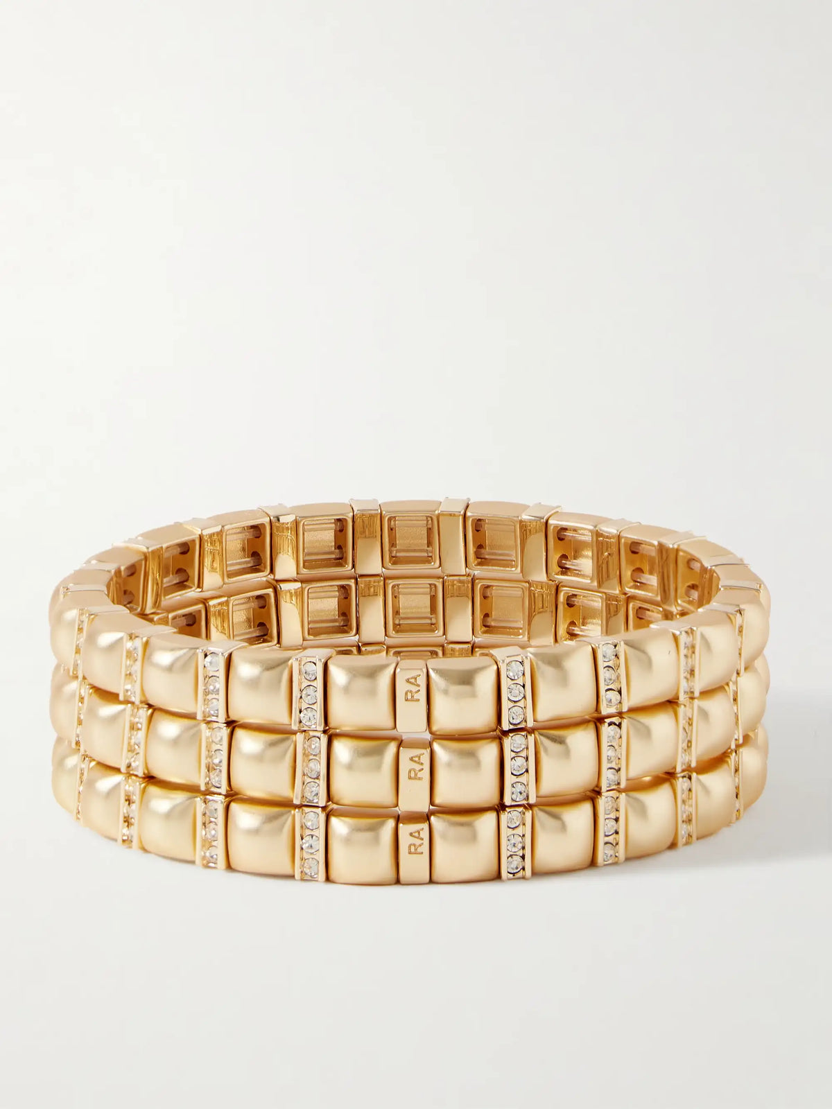 Set Of Three Gold-tone Crystal Bracelets