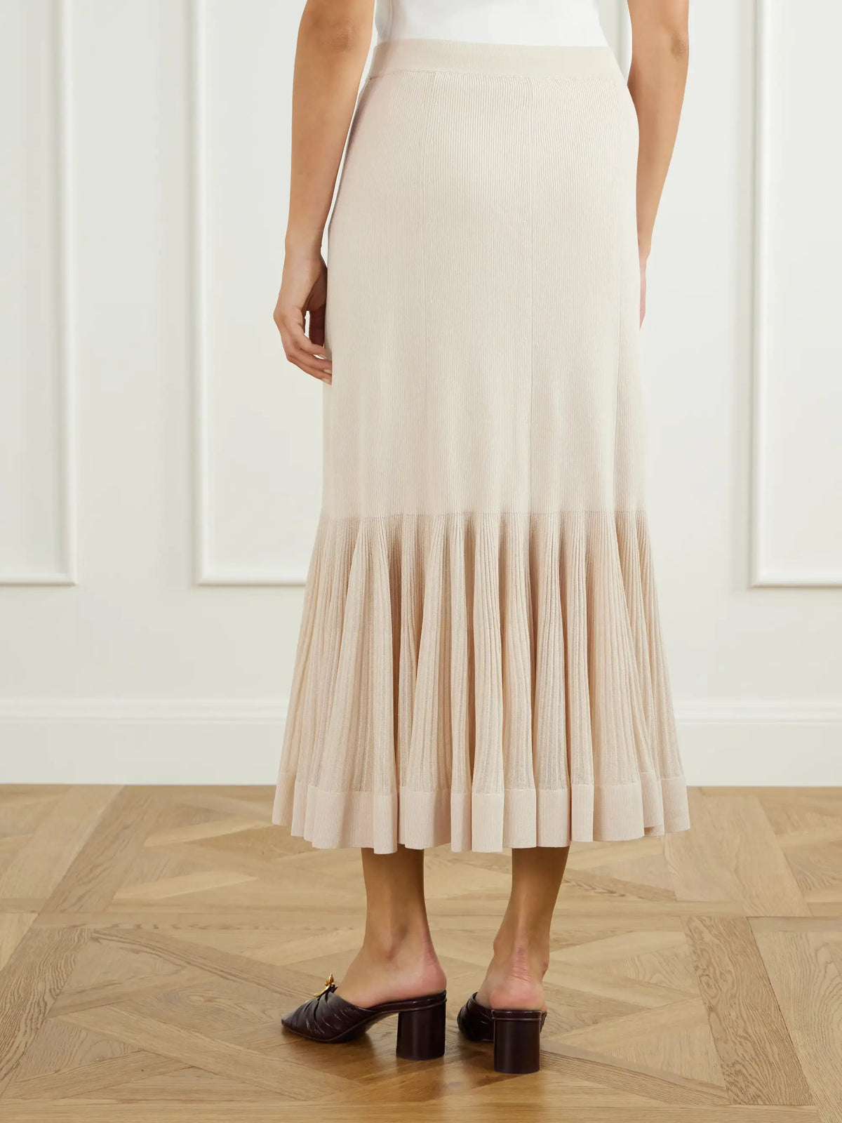 Zimmermann Clash Pleated Metallic Jersey Midi Skirt