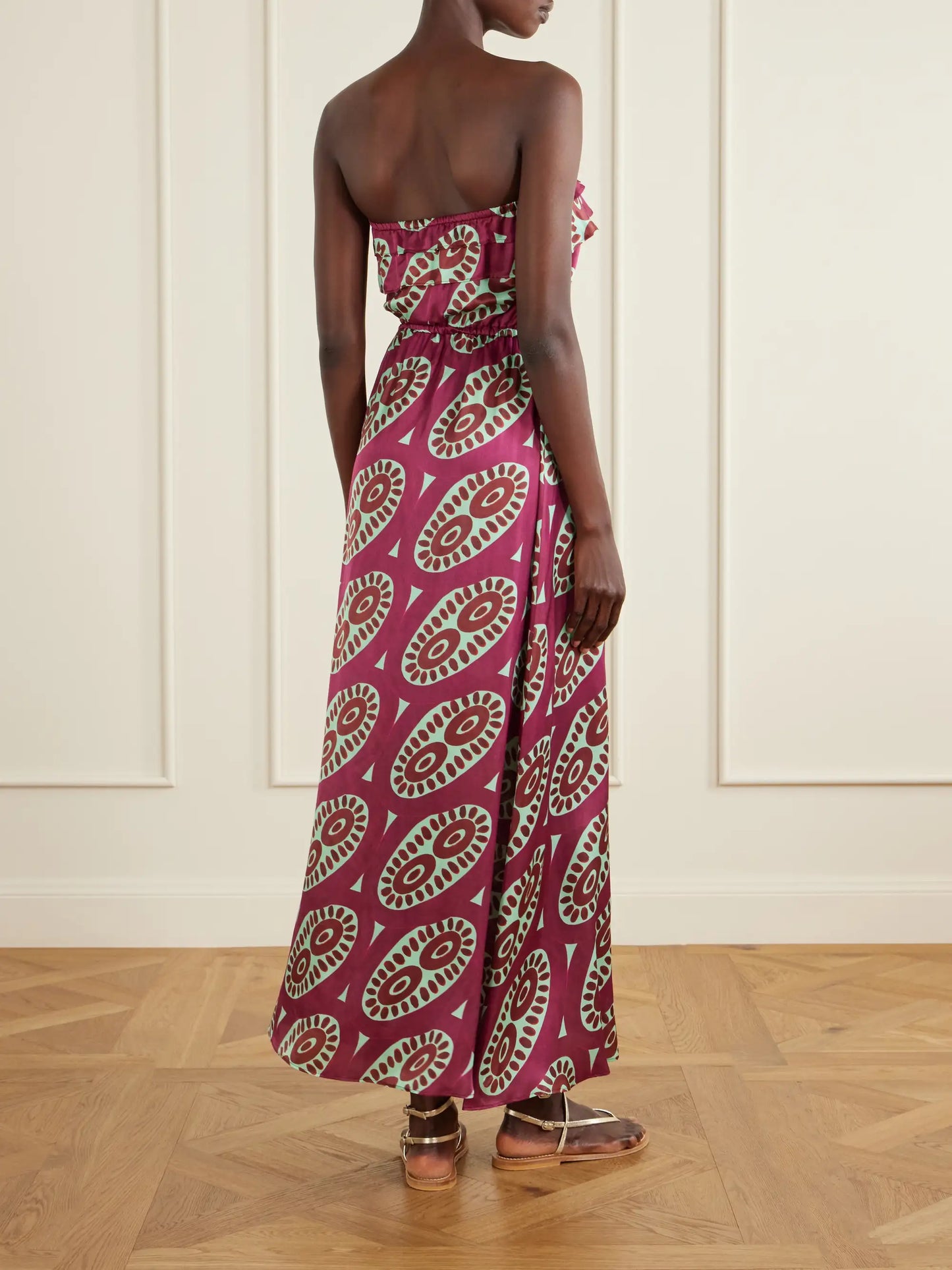 Selene Printed Ruffled Silk-blend Maxi Dress